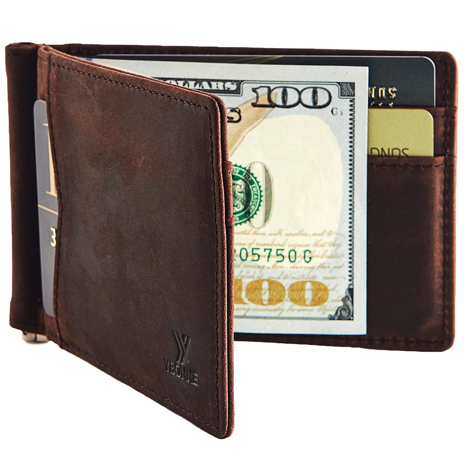 Mens Slim Wallet with Money Clip Front Pocket RFID Blocking Thin Bifold Leather Card Holder Minimalist Mini Billfold