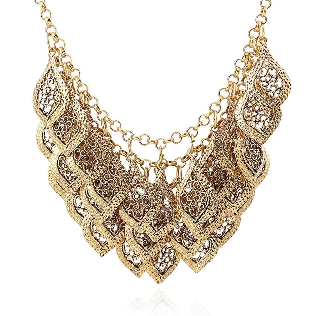 Vintage Gorgeous Multilayer Leaves Chain Collar Gold Plated Bib Necklace
