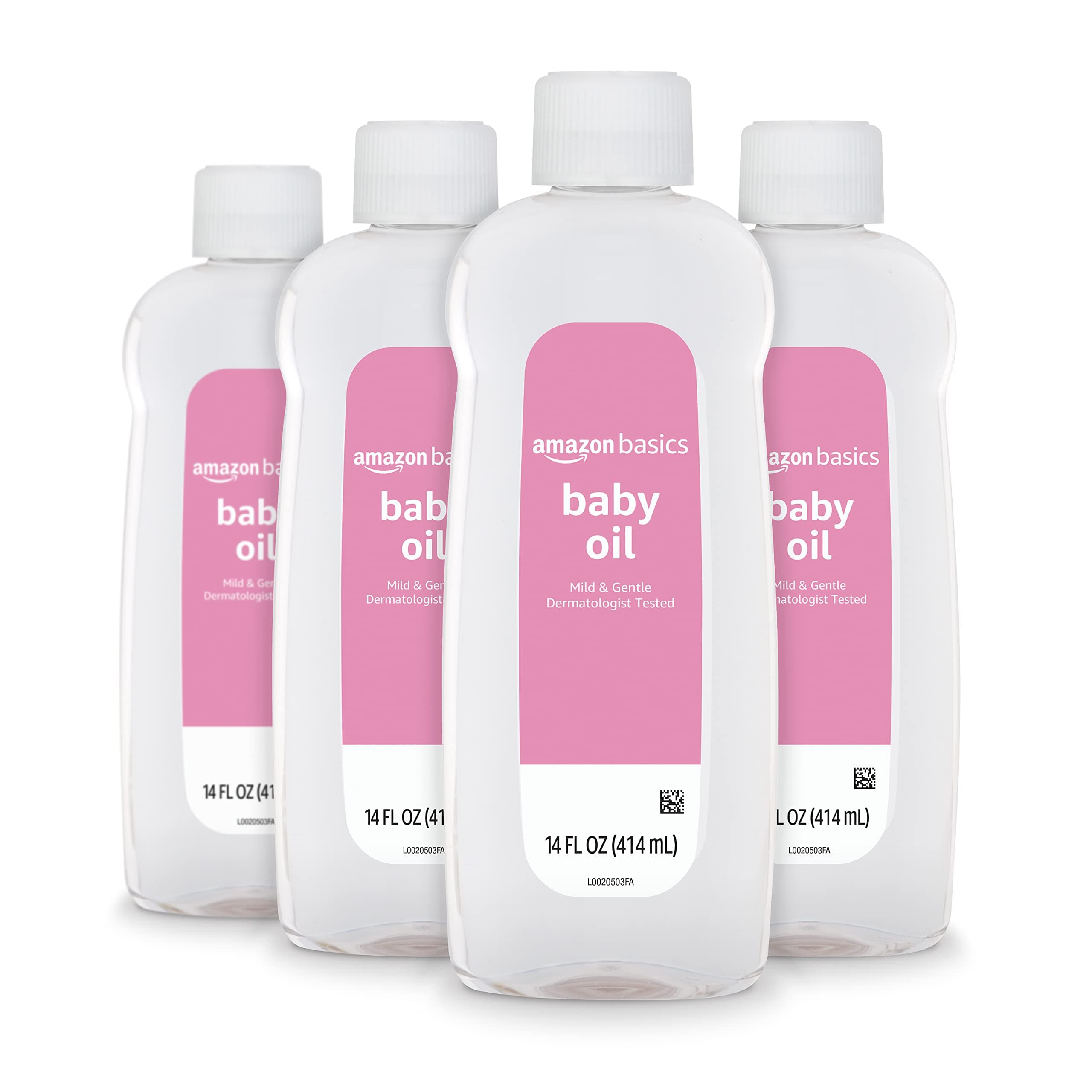 Baby Oil, Mild & Gentle, Dermatologist Tested, Prevents Moisture Loss, Dry Skin Relief, 14 fl oz, 4-Pack (Previously Solimo)