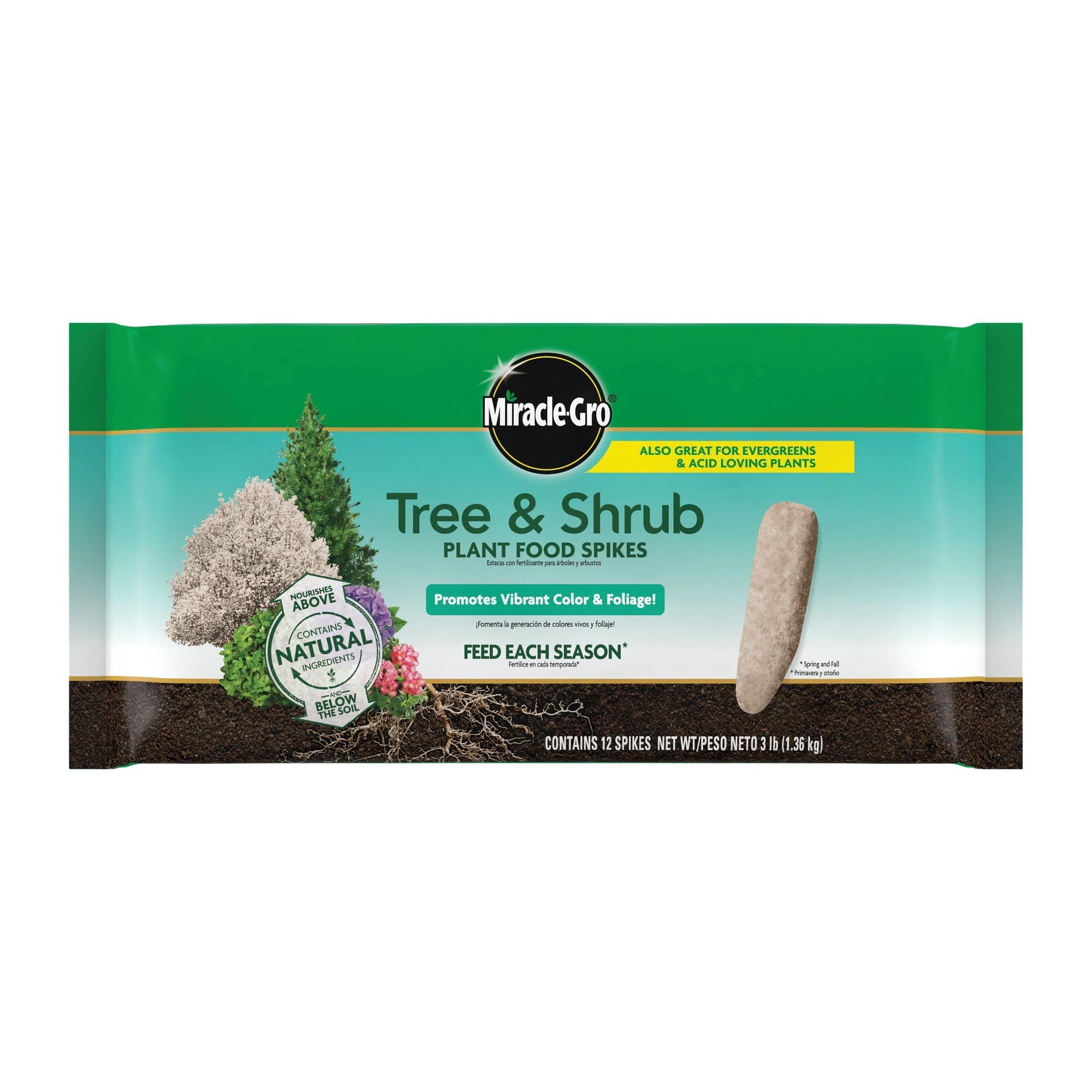 Tree and Shrub Plant Food Spikes - Deciduous, Flowering & Evergreen Tree Fertilizer Spikes, Hydrangeas, and Acid-Loving Plants, 12 Count, 3 lb.