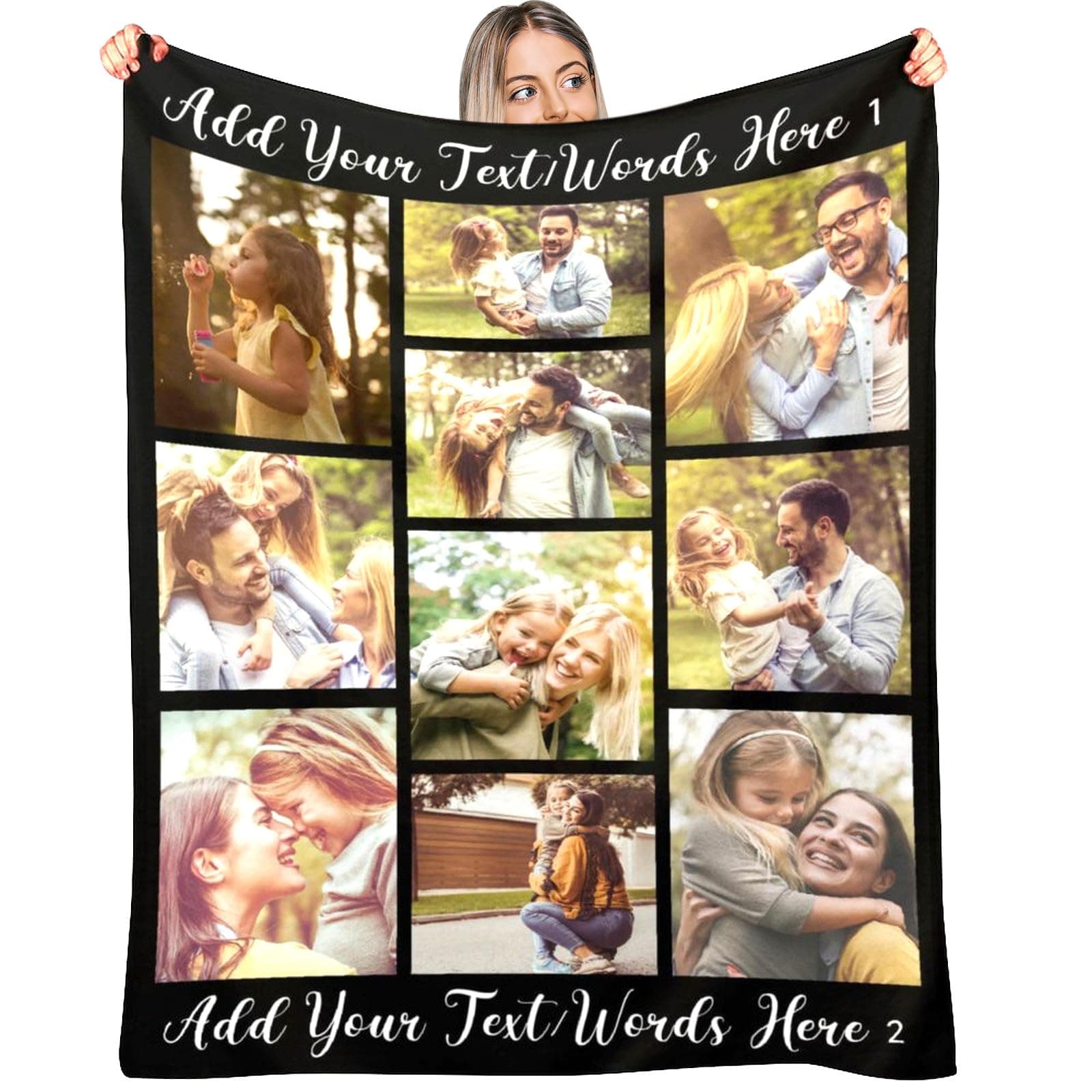 D-Story Personalized Blanket with 10 Photos Custom Blanket for Adults Kids Birthday Xmas for Dad Mom Son Daughter Family Picture Throw Blanket