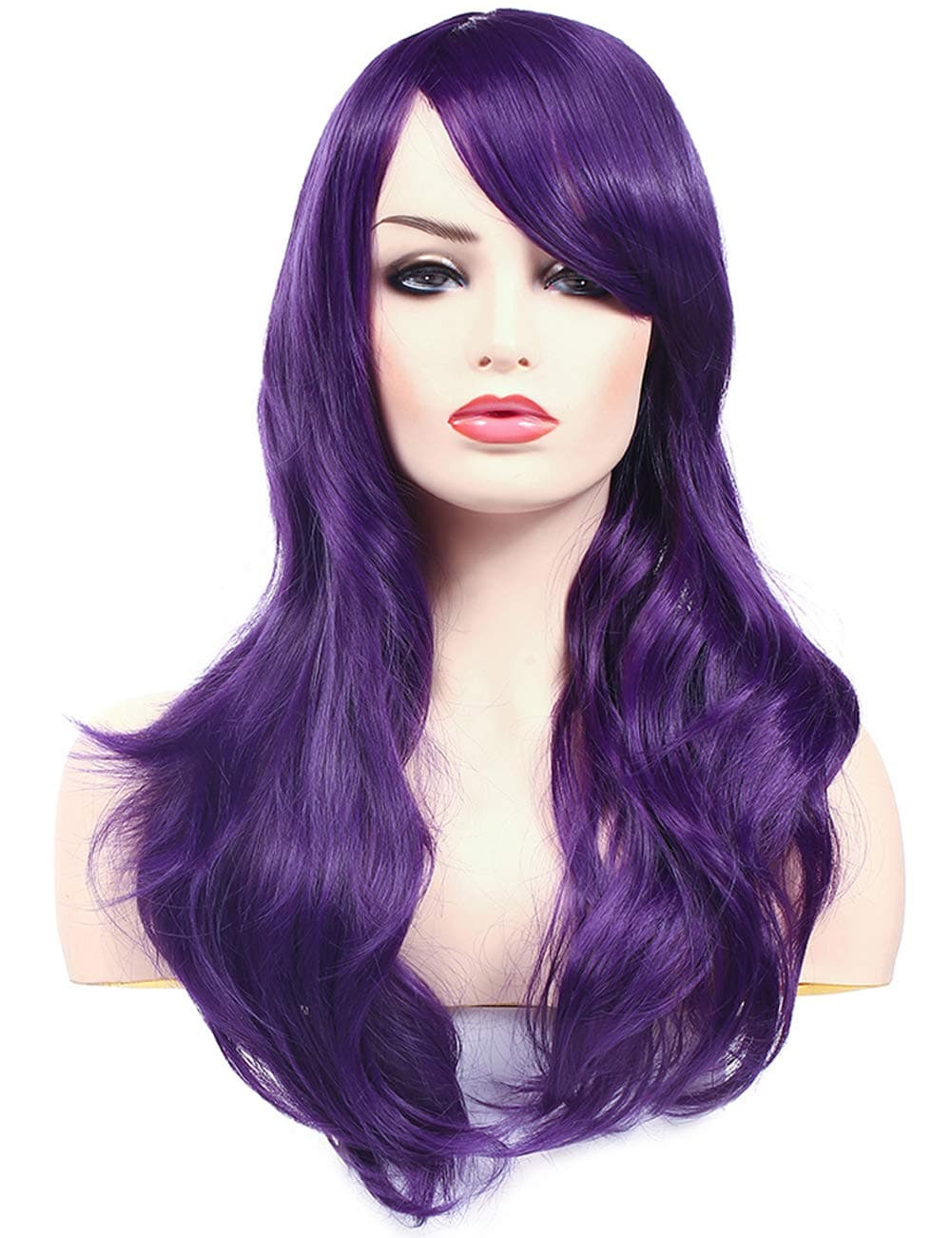 morvally 23 inches Long Wig Big Wavy Heat Resistant Synthetic Straight Hair with Bangs for Womens Cosplay Costume Halloween Party (Purple)