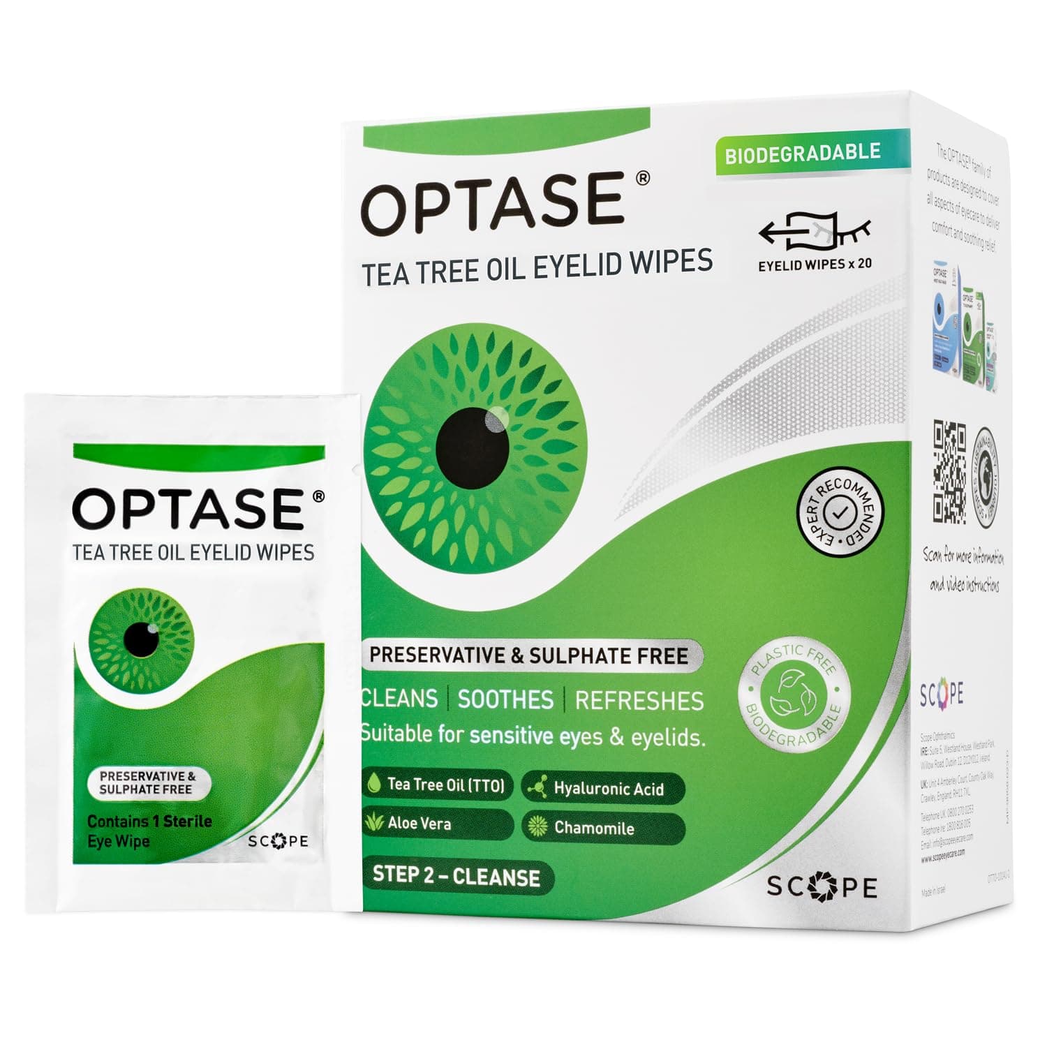 Optase Tea Tree Oil Eyelid Cleansing Wipes - Daily Hygiene & Relief from Blepharitis, Tired and Dry Eyes - 20 Pack