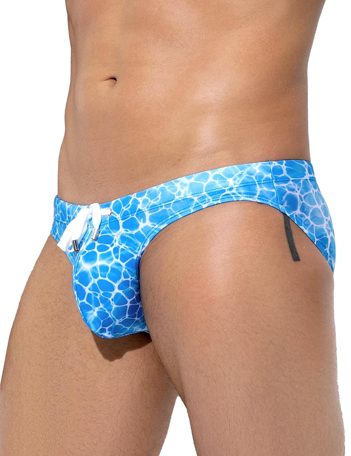 Men's Sexy Printed Swim Briefs Tagless Bikini Pattern Swimwear with Drawstrings