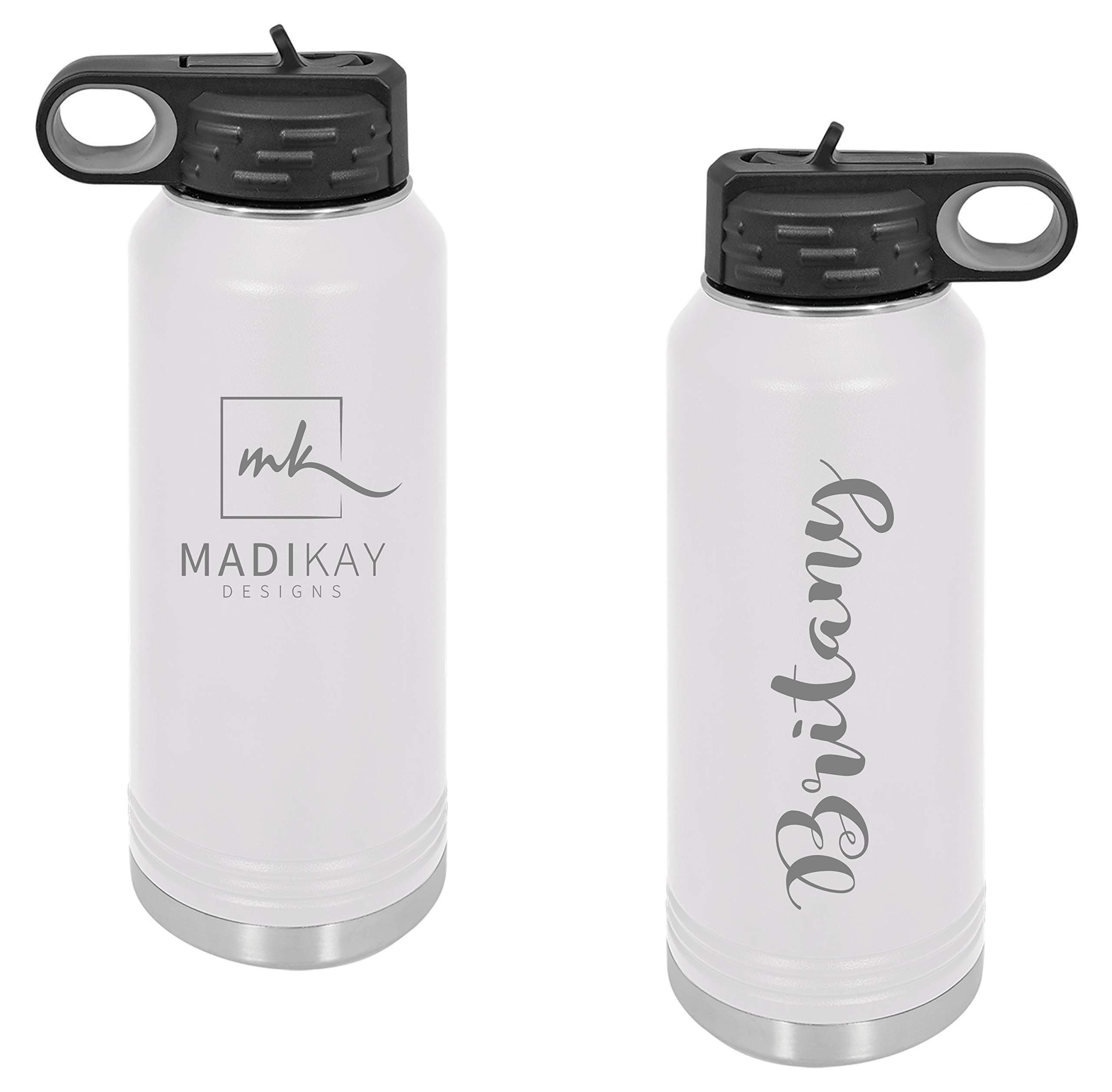 White Insulated Stainless-Steel Water Bottle, Personalized Water Bottle (32 Ounces)