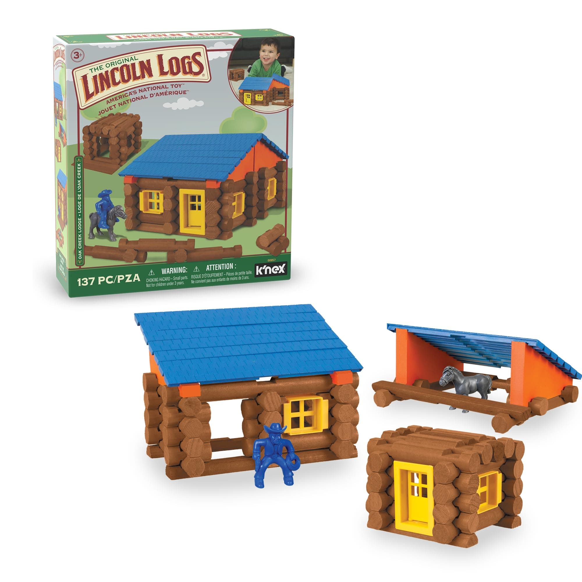Oak Creek Lodge – 137 Pieces - Real Wood Logs-Ages 3+ - Best Retro Building Gift Set for Boys/Girls – Creative Construction Engineering – Top Blocks Game Kit - Preschool Education Toy