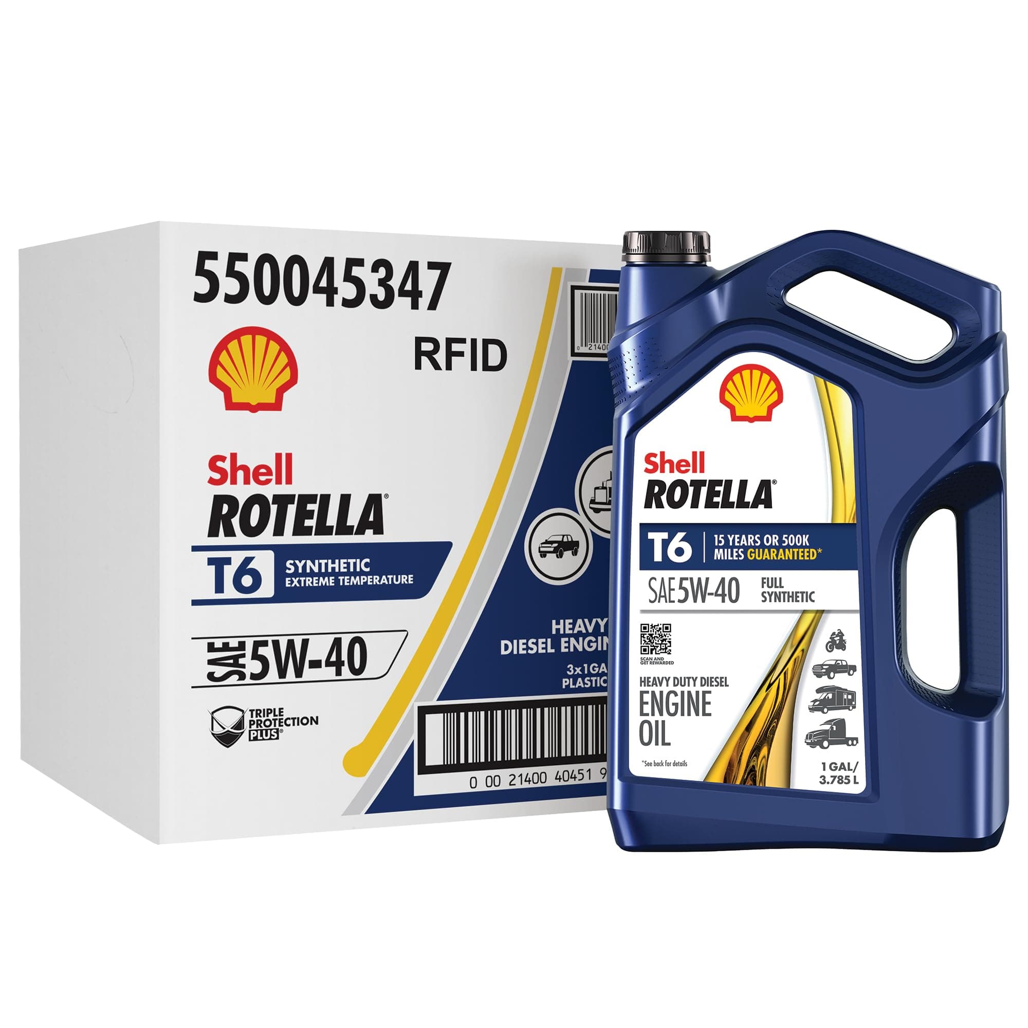 Shell Rotella T6 Full Synthetic 5W-40 Diesel Engine Oil (1-Gallon, Case of 3)