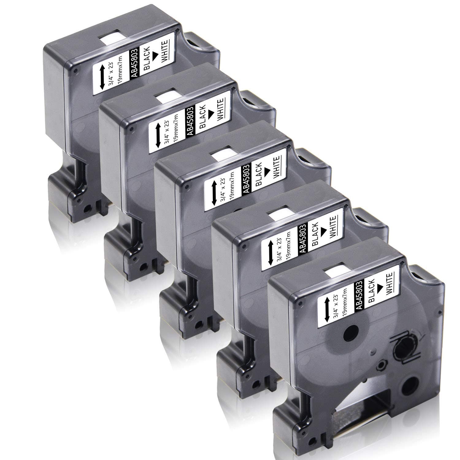 Absonic 5-Pack Compatible for Dymo D1 Label Tape 45803 S0720830 19mm 3/4" Black on White for LabelManager 360D 420P 450D 500TS LabelPoint 300 350 Wireless PnP LabelWriter 450 Duo Label Maker