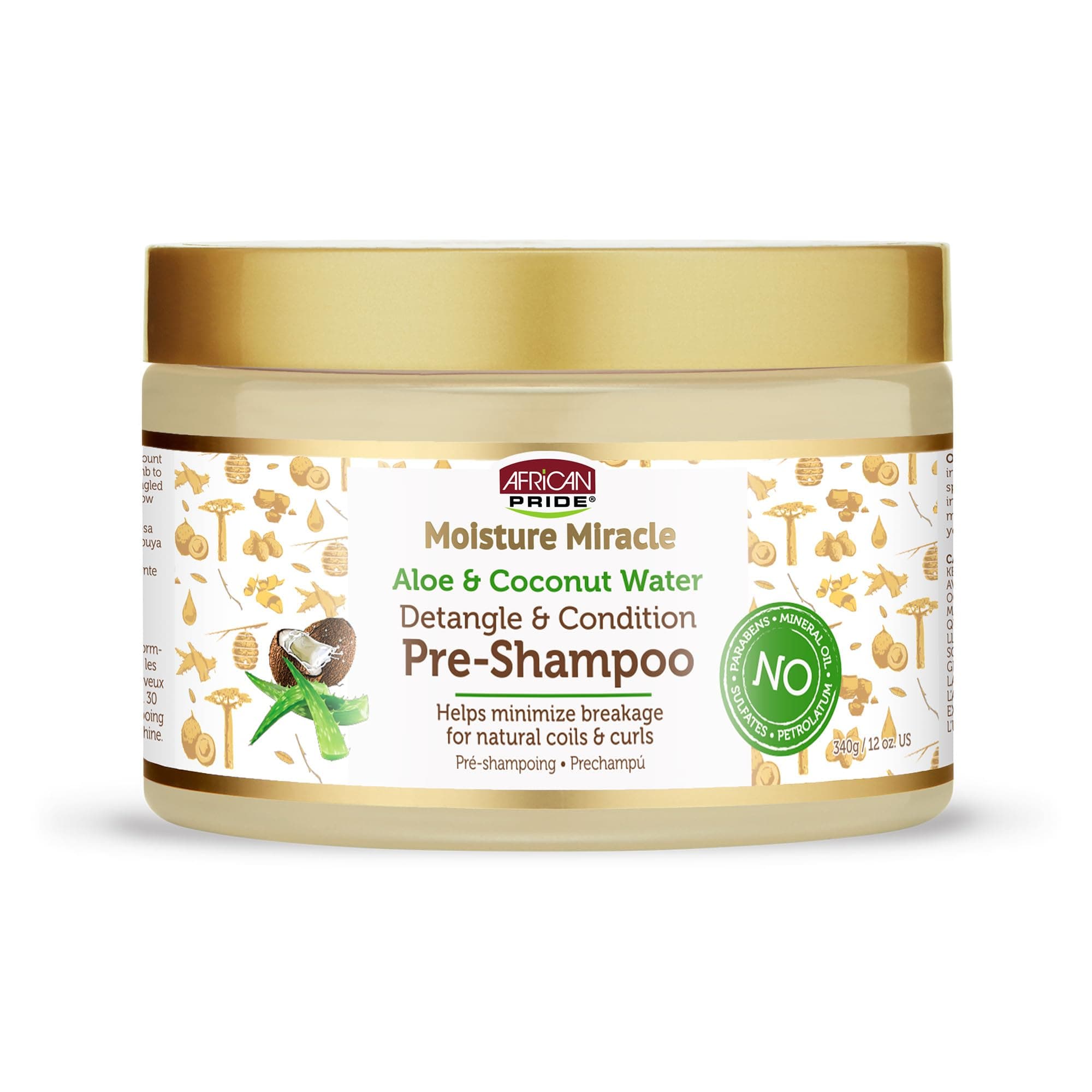 Moisture Miracle Aloe & Coconut Water Pre-Shampoo - Helps Minimize Breakage For Natural Coils & Curls, Detangles & Conditions, 12 Oz