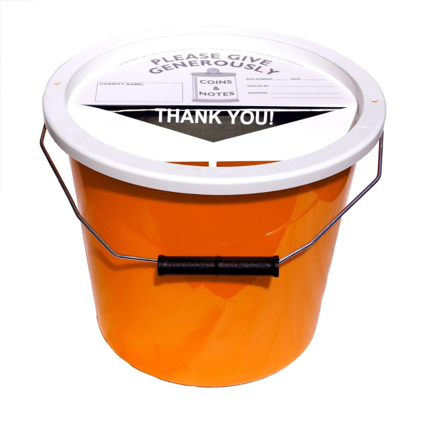 Charity Money Collection Bucket With Lid (5.7 Litres) - Orange