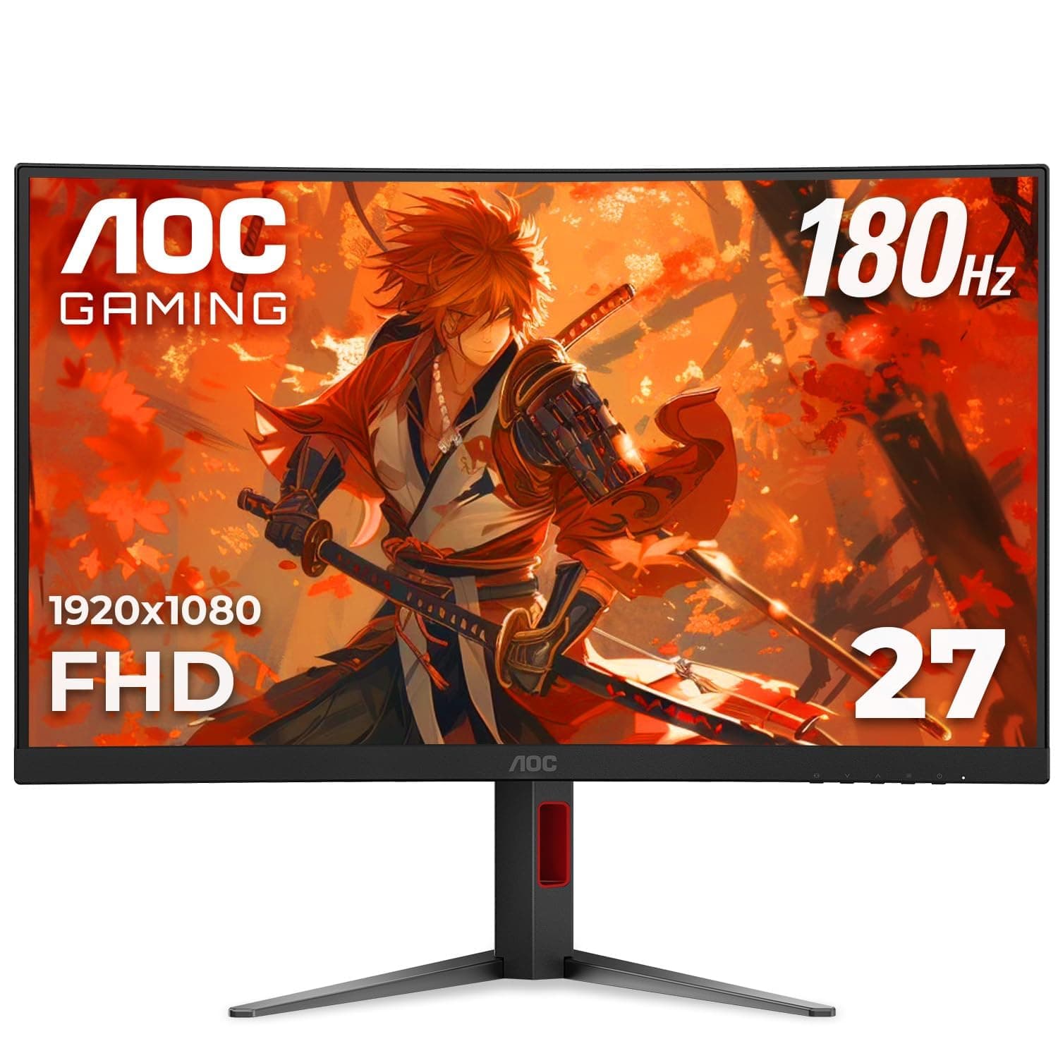 C27G4H 27" Curved Gaming Monitor, FHD 1080p, 180Hz, AMD FreeSync, 3-Year Zero Dead Pixel Guarantee, Black, Xbox PS5 Switch Compatible