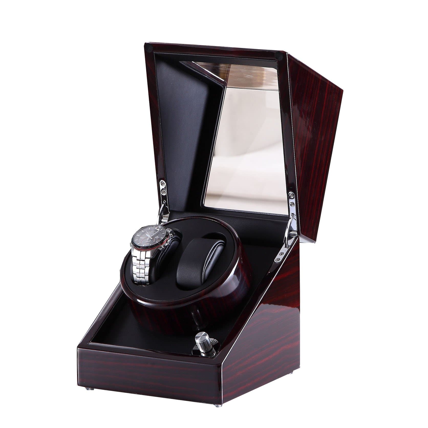 Automatic Watch Winder Double, Love Nest High-Grade Japanese Mabuchi Motor Wood Mechanical Watch Rotator with Black Inside Pure Handmade with Quiet Watch Winder Display Box for Women and Men