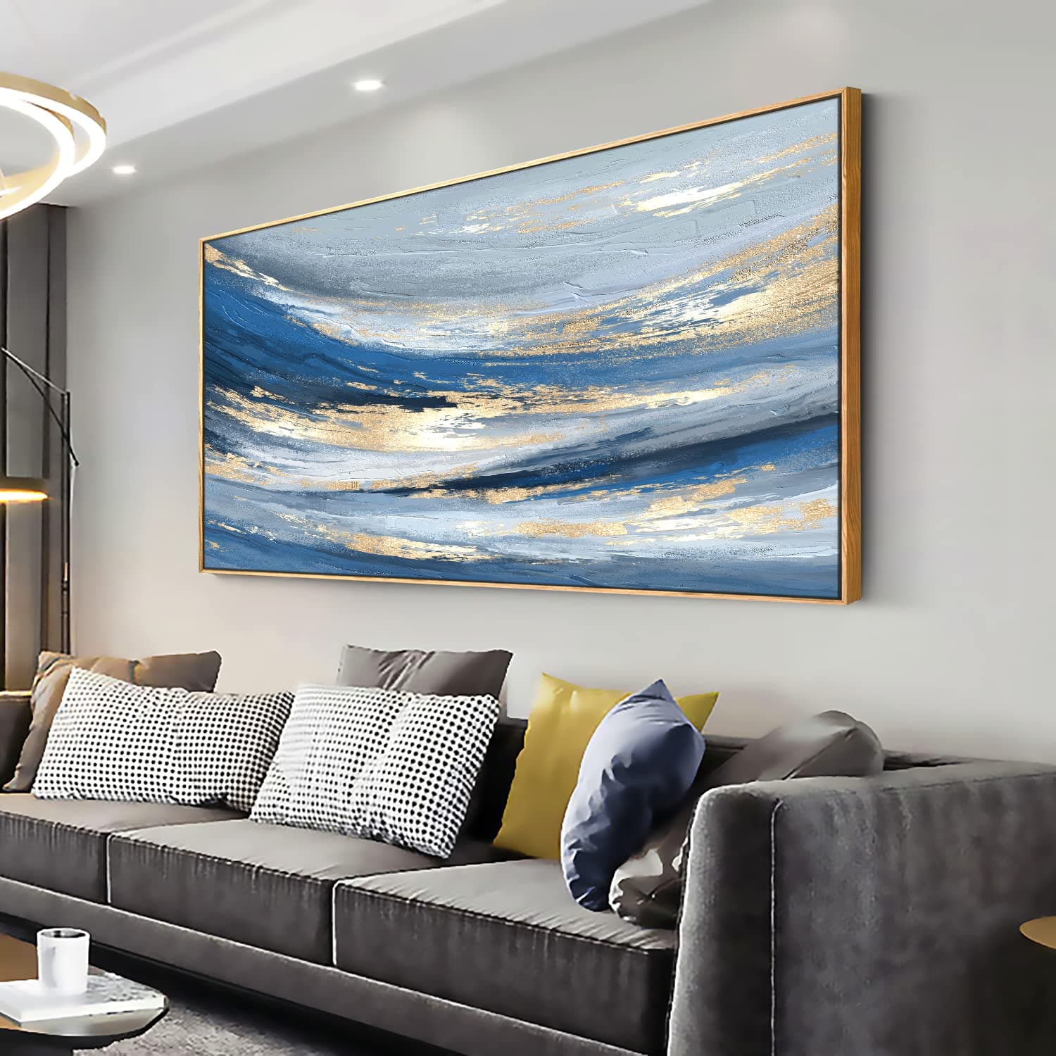 Abstract Wall Art Canvas Paintings Blue Fantasy Modern Large Framed Artwork Decor for Living Room Bedroom Office Painting Home Decor 24"x48"