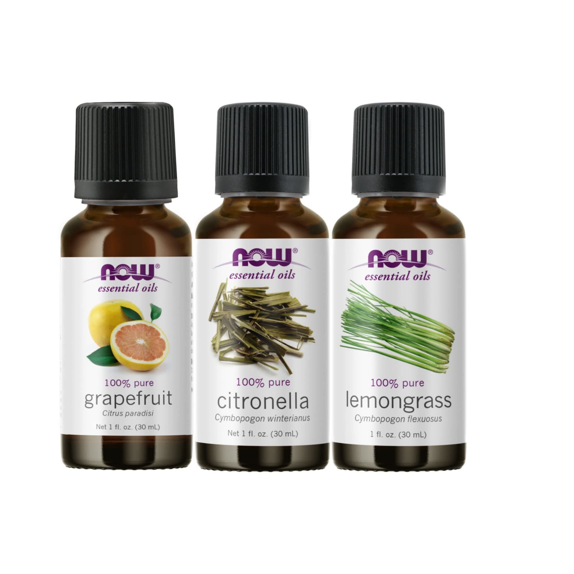 3-Pack Variety of Now Essential Oils: Summer Night Blend - Citronella, Lemongrass, Grapefruit