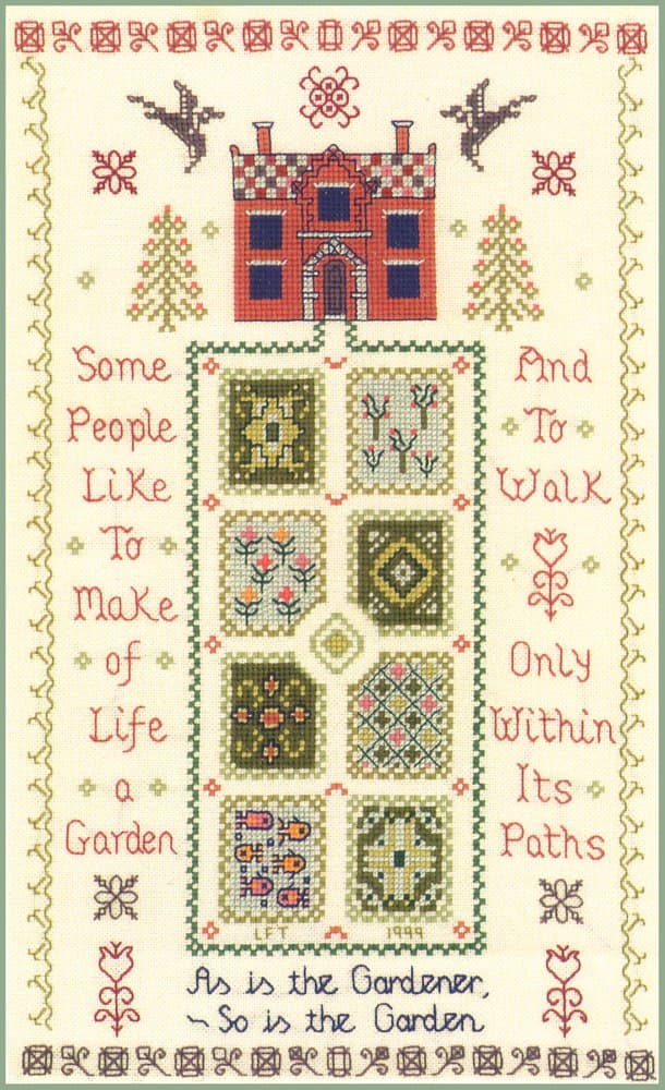 Garden Sampler with Proverbs - Complete Cross Stitch kit on 14 Ivory aida with Clear Colour Chart