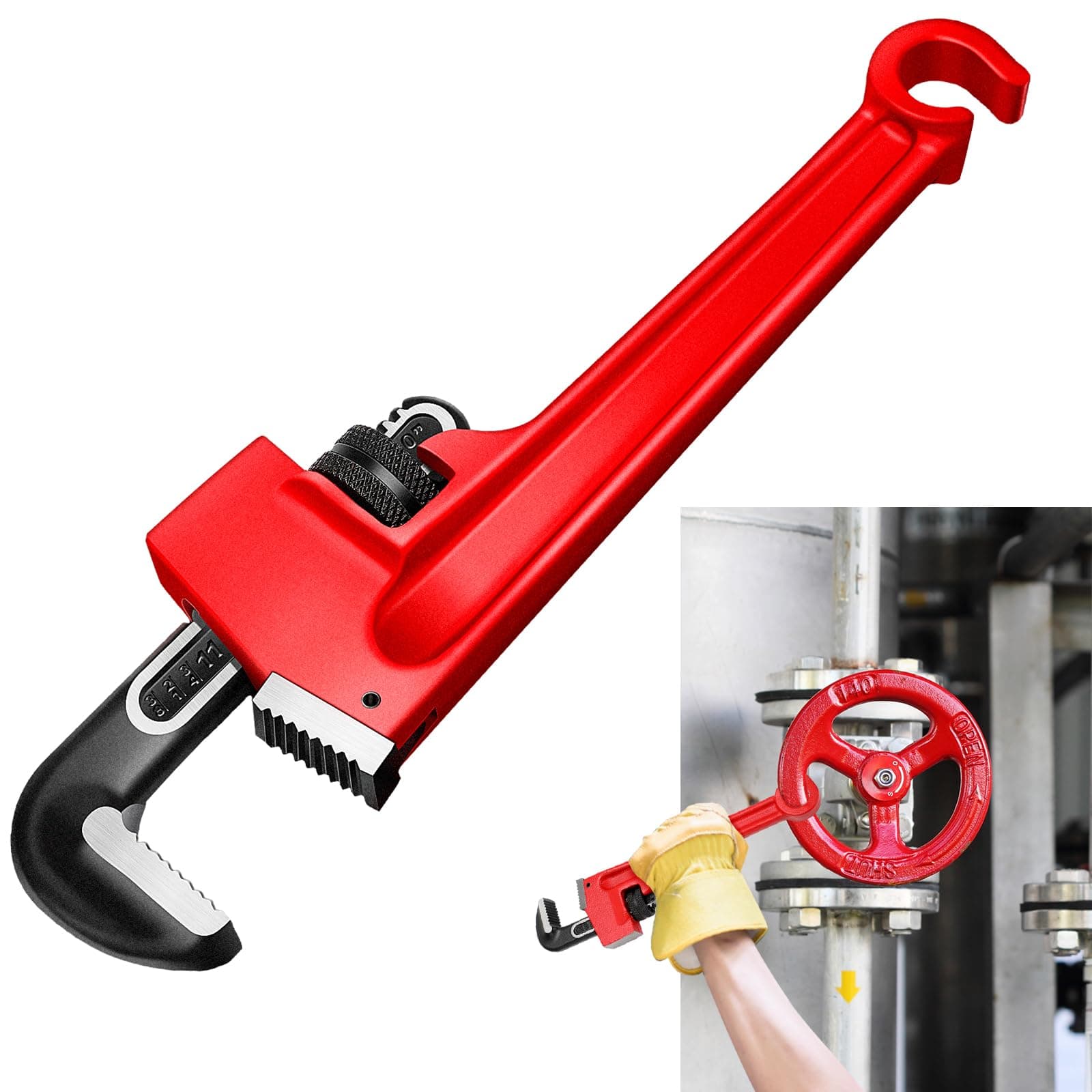 Lasnten 10" Double Ended Valve Wrench Pipe and Valve Wrench Refinery Wheels 1/8''- 1-1/2'' Pipe Capacity for Protecting from Damage