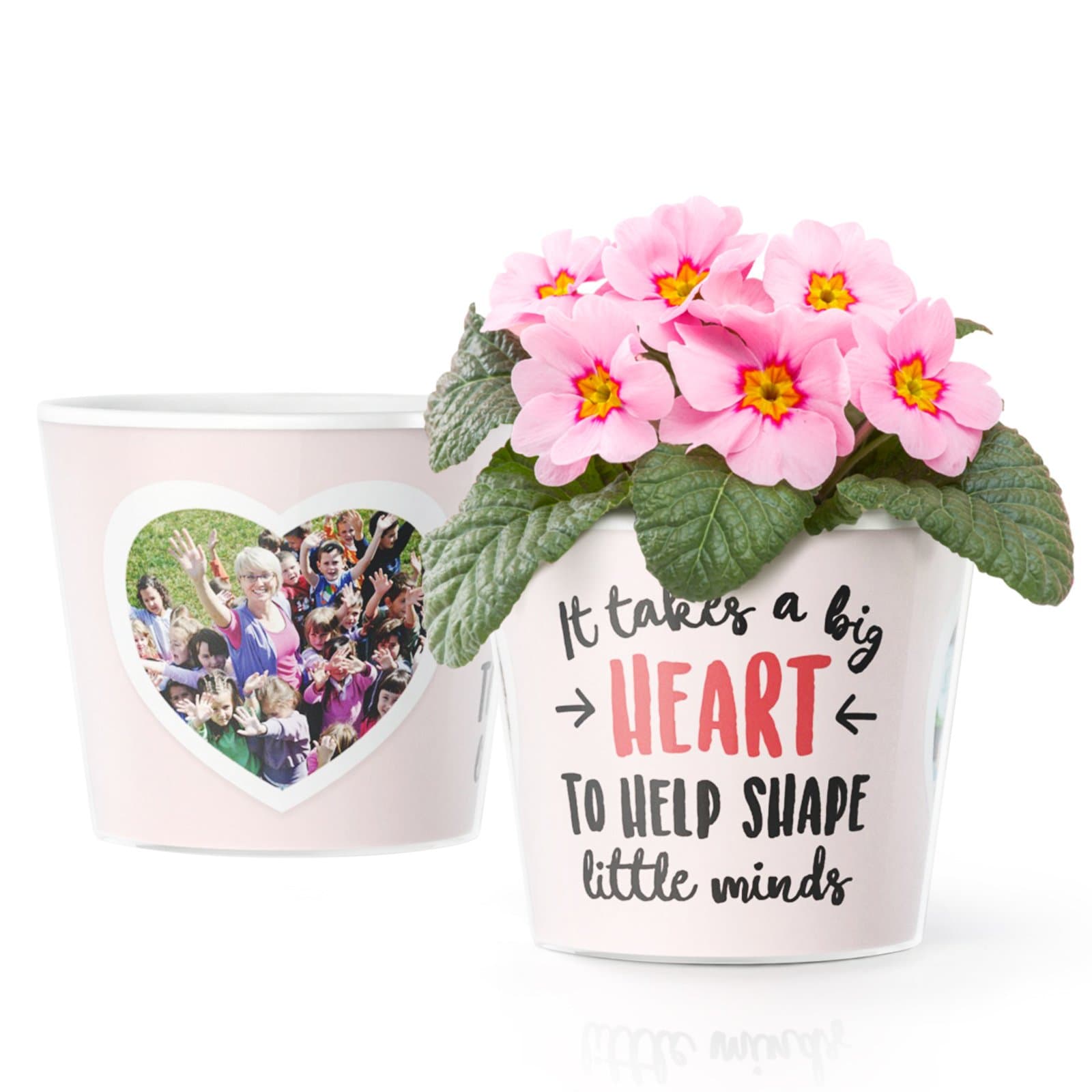Childminder Gifts - Nursery Teacher - Leaving Flower Pot (ø16cm) with a frame for two photos (10x15 cm) | It takes a Big Heart to help shape little minds
