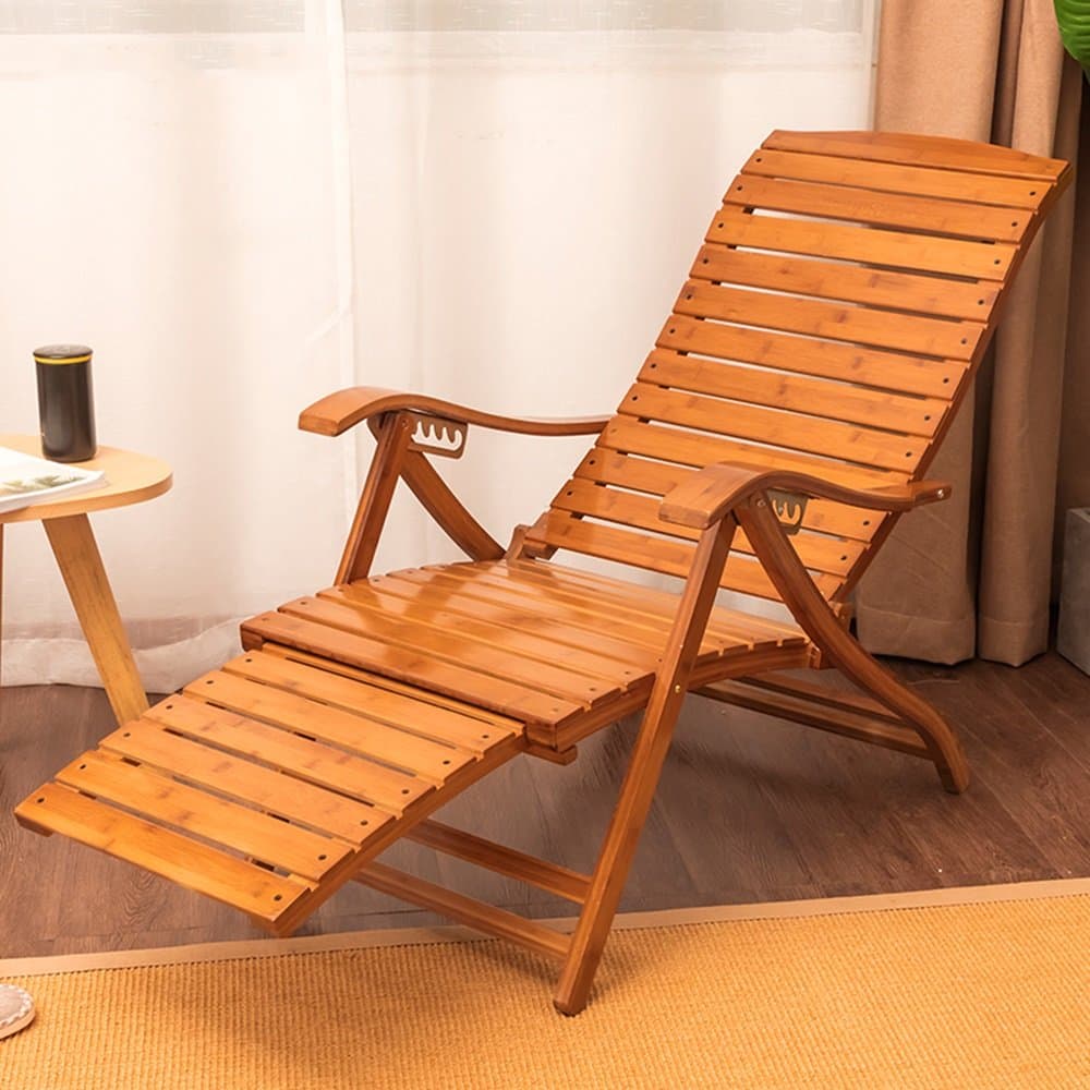 ZHIRONG Adjustable Casual Recliners Type S Bamboo Rocking Chair Old Man Siesta Chair Lazy Chair Folding Chair Armchair Garden Lounge Chair Sun Loungers Removable Cotton Pad