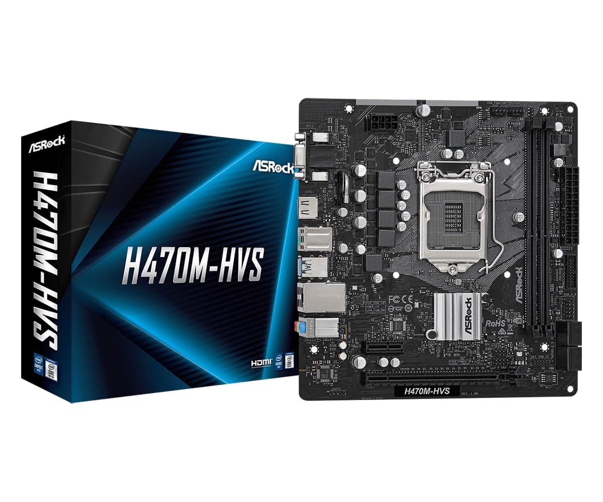ASRock H470M-HVS Micro-ATX Motherboard: Intel 10th Gen LGA1200, DDR4 2933MHz, HDMI/D-Sub, 4X SATA3, 4X USB 3.2 Gen1, Realtek ALC897