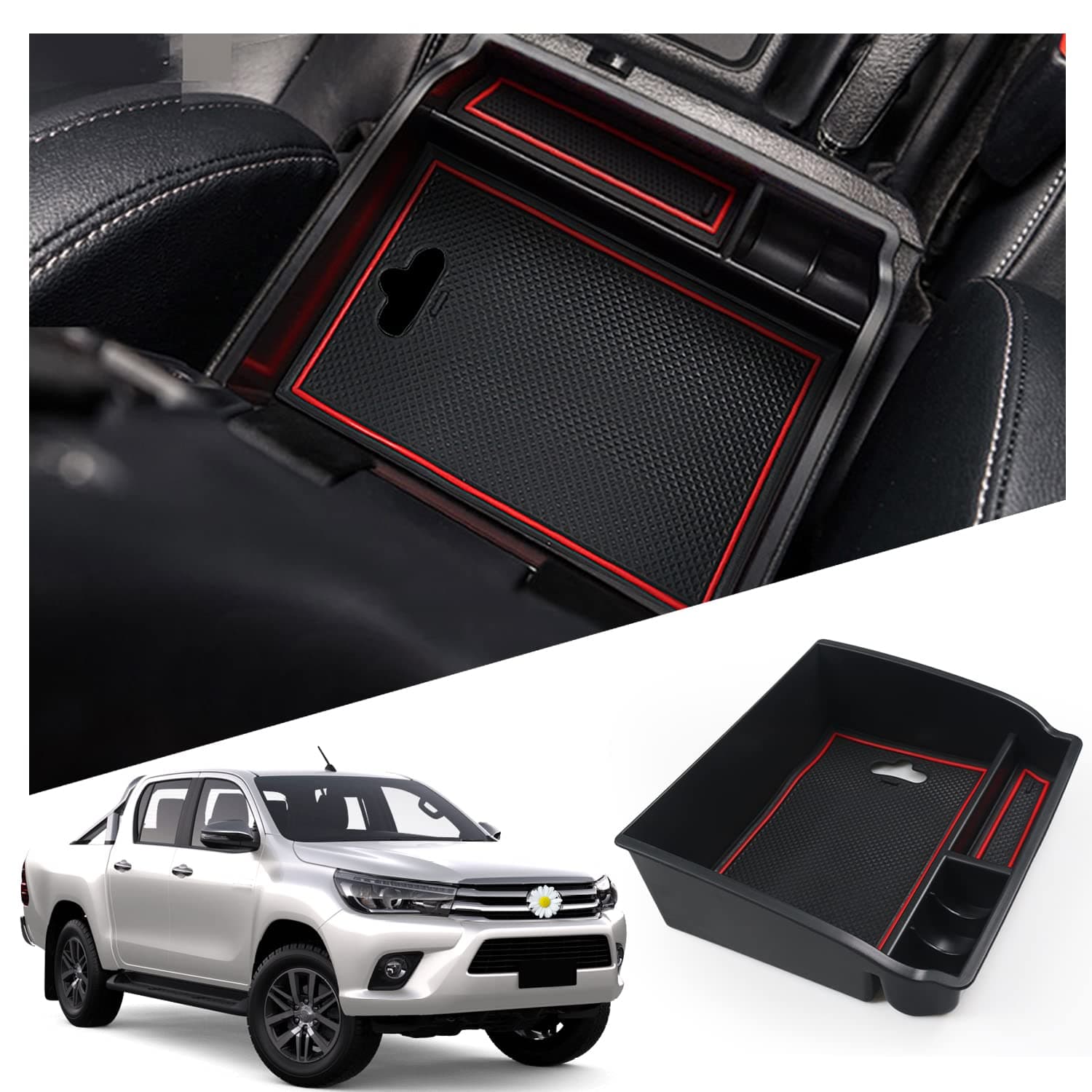 Ruiya Compatible with Toyota Hilux 2016-2025 2026 Centre Console Storage Box, Hilux Armrest Organiser Tray Centre Armrest Glove Box Centre Console Organiser Storage Compartment Hilux Accessories