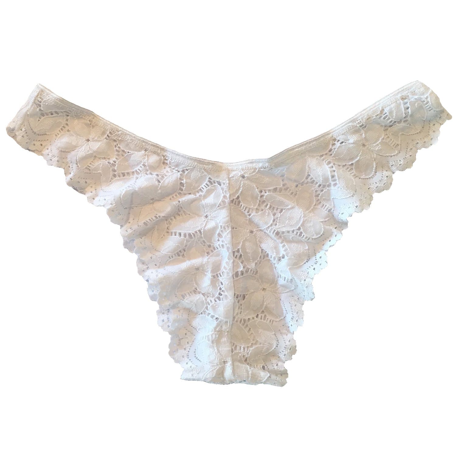 Hottie Australia Brazilian Cut Flat and Flattering Lace Flutter Panty, Size 6 Medium, in White