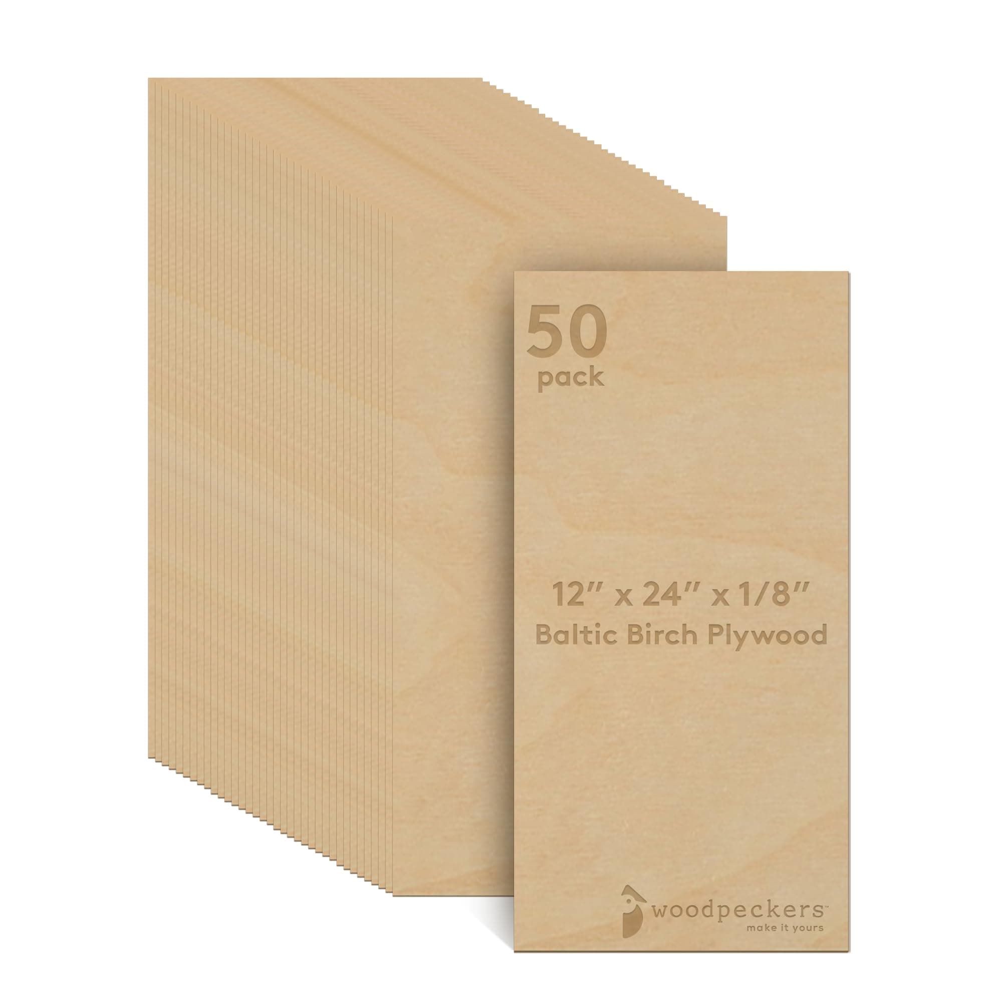 Baltic Birch Plywood, 3 mm 1/8 x 12 x 24 Inch Craft Wood, Box of 50 B/BB Grade Baltic Birch Sheets, Perfect for Laser, CNC Cutting and Wood Burning,