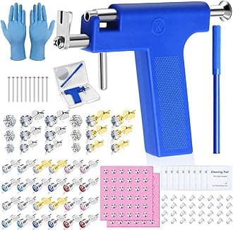 Ear Piercing Gun Kit, Reusable Ear Nose Piercing Gun Machine with Stainless Steel Piercing Earrings Studs, Crystal Earrings for At Home Salon Earlobe Cartilage Helix Tragus Piercing Tool Set