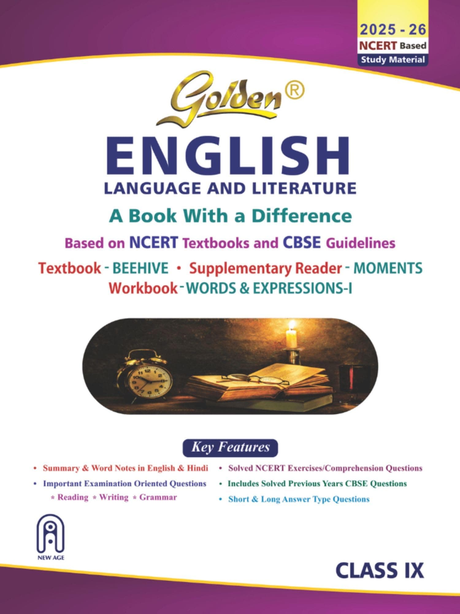 Golden English Language and Literature Study Material Based on NEW NCERT Beehive and Moments for Class-9 | For CBSE 2026 Board Exams | Solved NCERT Exercises | Previous Board Paper Solved