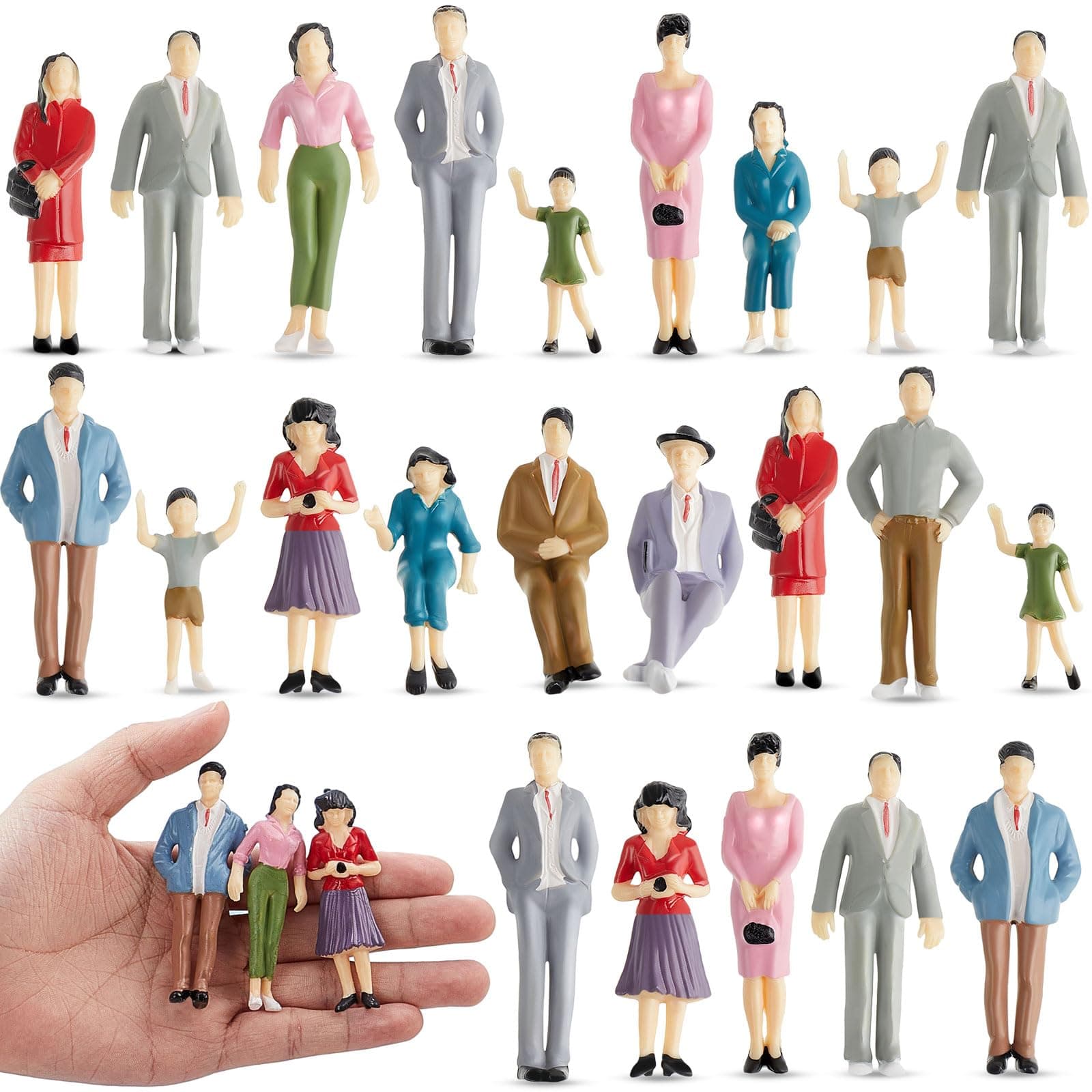 Namalu 14 Miniature People Figurines in 1:25 Scale Architectural Plastic Figurines Dollhouse People Mini Figures Painted Standing and Sitting for Miniature Scenes