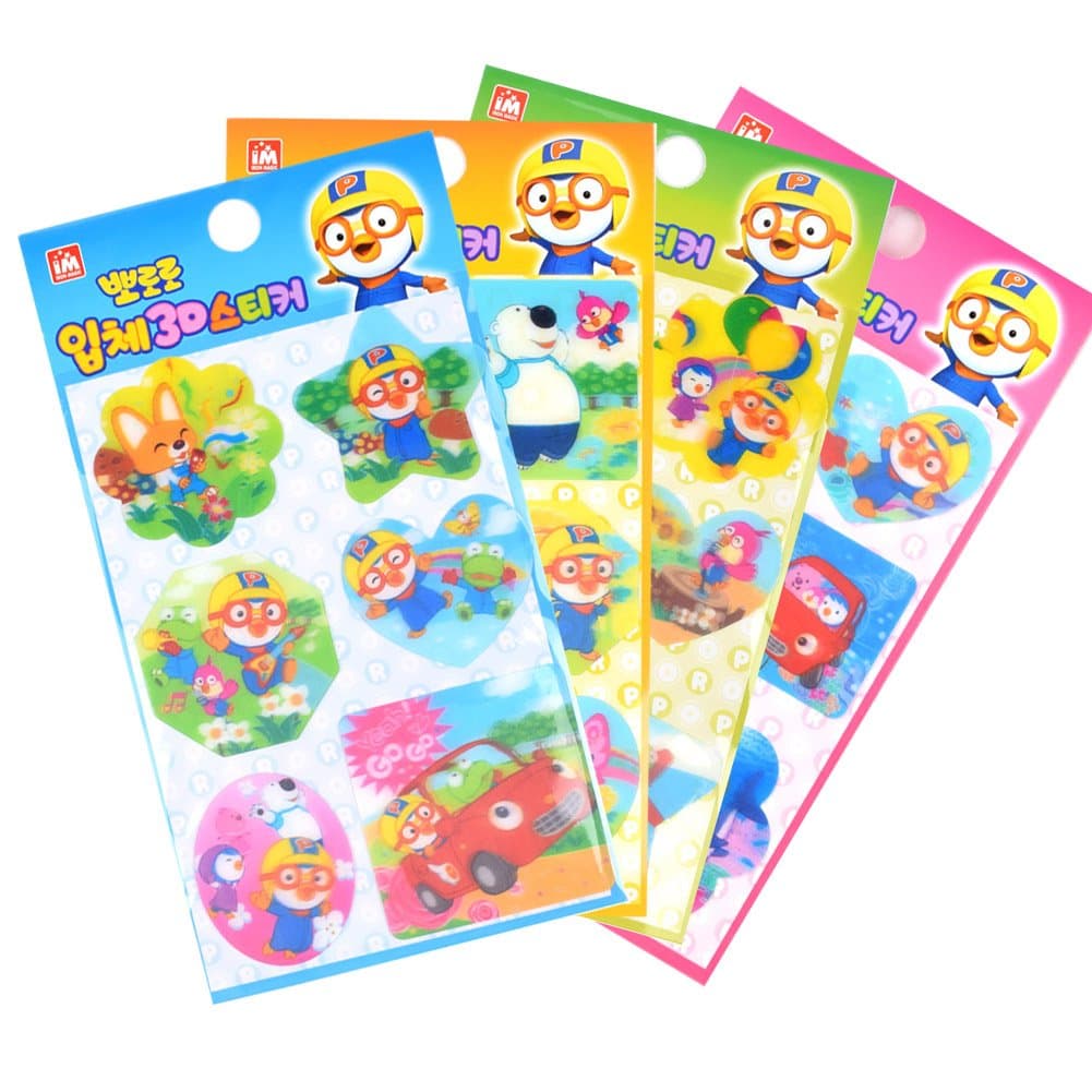Pororo 3D Hologram Changing Stickers Sheets (4 Pack) / Lenticular Stickers