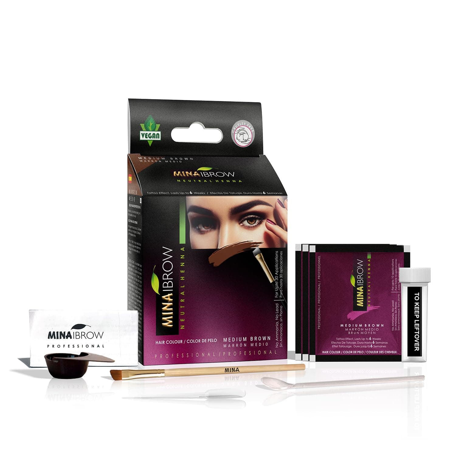 MINA Eyebrow Henna for Eyebrow Color and Tinting kit- Dark Brown - Parent (MEDIUM BROWN)