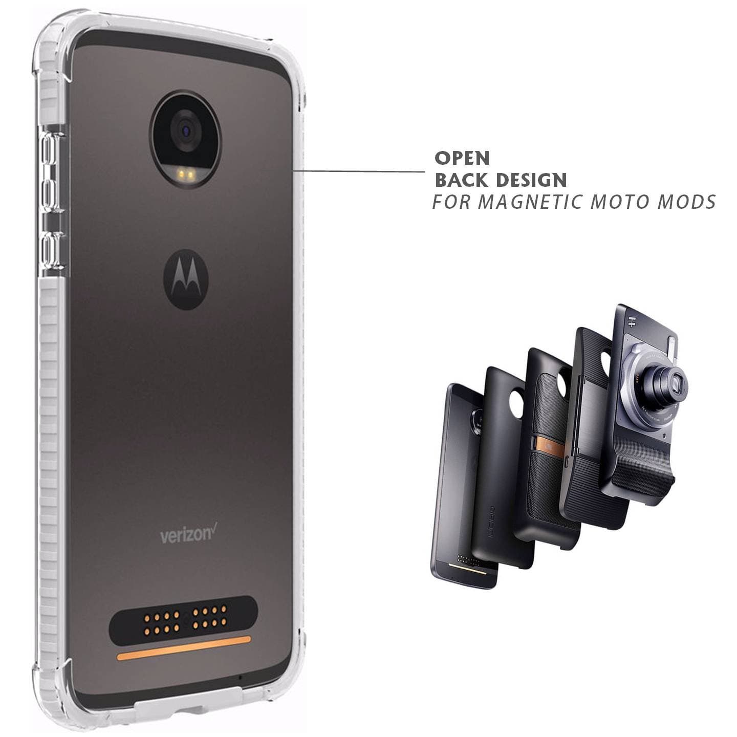Moto Z2 Play Case Bumper White/Clear Compatible with Moto Mods (Ademite)