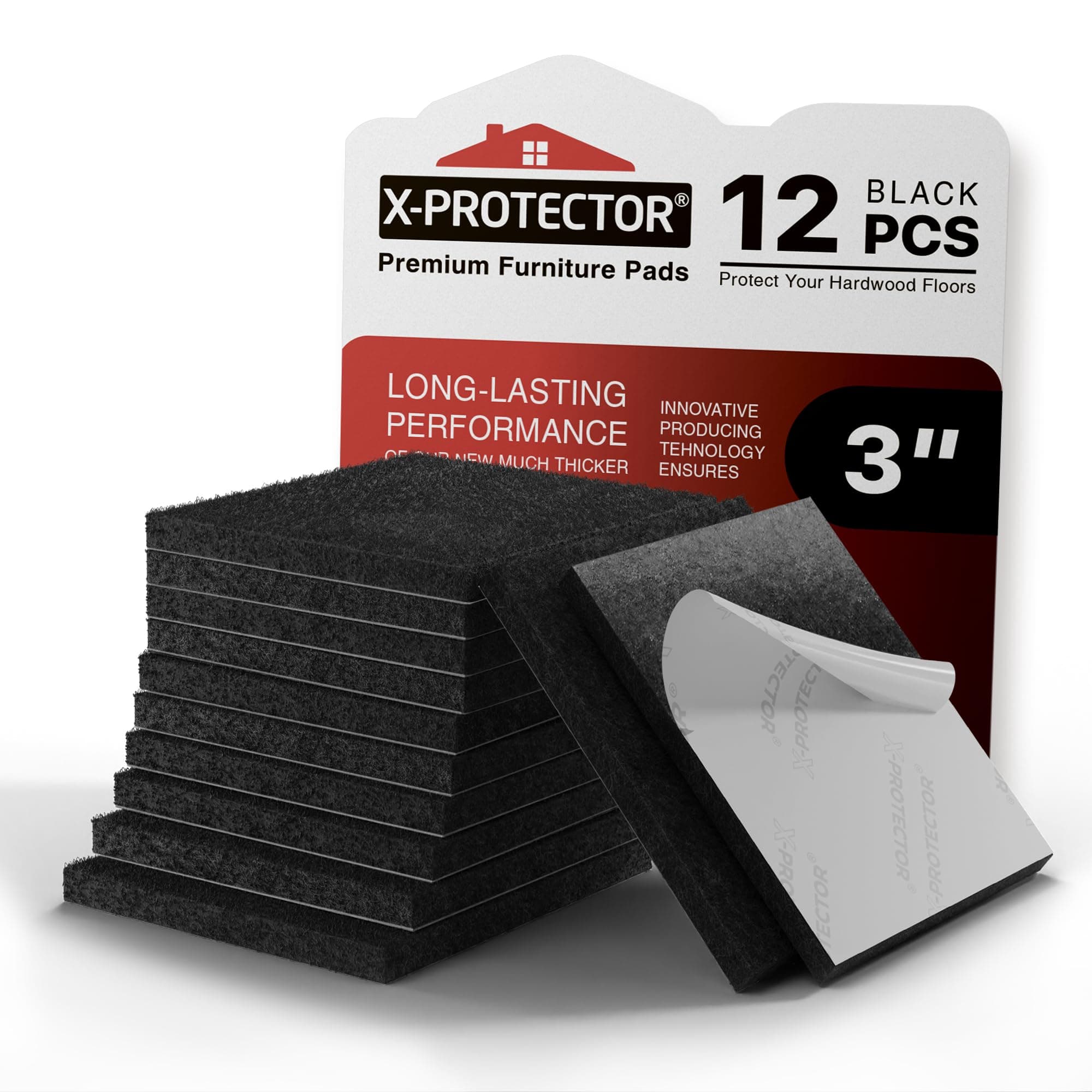 X-PROTECTOR Felt Furniture Glides - 12 Pieces 3" - Floor Protectors - Chair Felt Pads - Furniture Pads for Hardwood Floors - Protect Your Floors (Black)