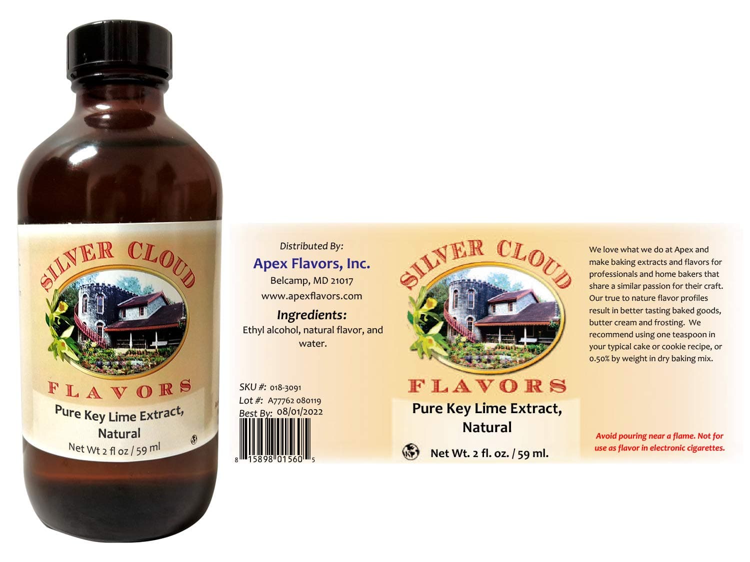 Pure Key Lime Extract, Natural - 2 fl. oz. glass bottle