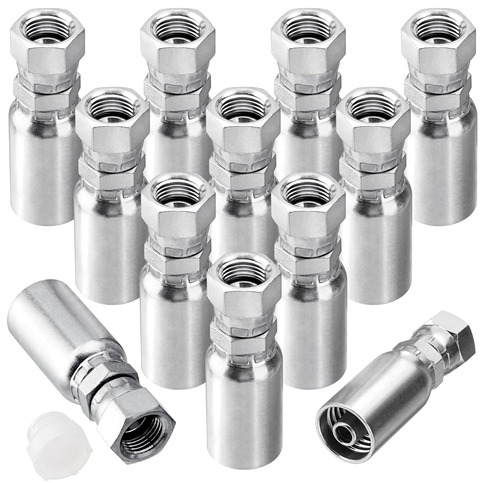 12 Pack Hydraulic Hose End Fittings: 3/8" I.D. Hose x 3/8" JIC 37° Female With Protection Cover Hydraulic End Swivel Crimp Fitting