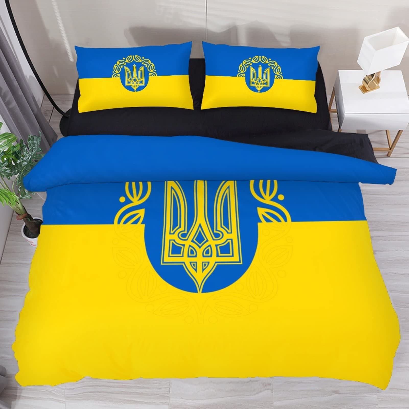AxssjS 3Pcs Ultra Soft Duvet Cover, Ukraine Flag Design Bedding Set For Kids Teen Boys And Girls, 1 Comforter Cover With 2 Pillowcases, Zipper Closure & 4 Corner Ties, Multicoloured, 200 x 200 cm