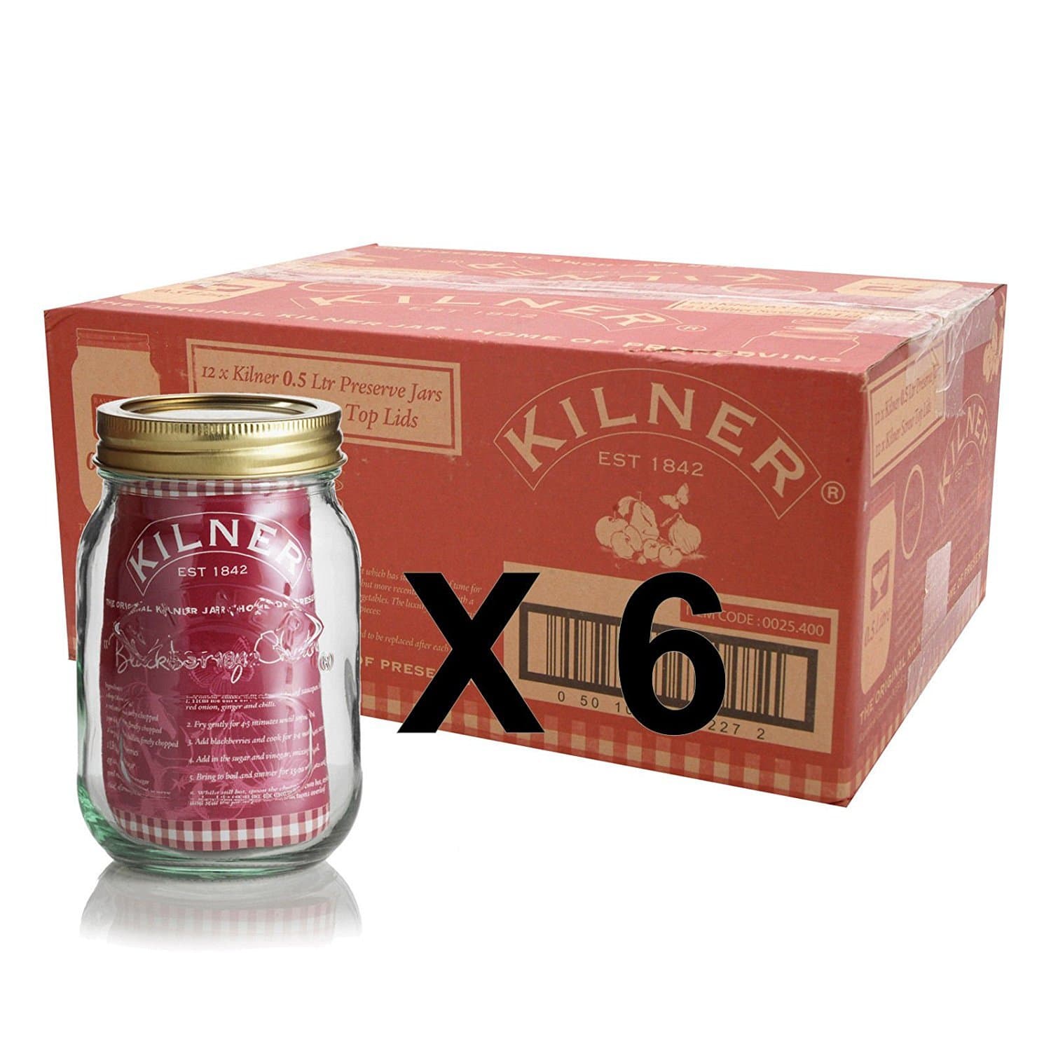 Set of 6 0.5L Screw Top Preserve Preserving Jam Pickle Glass Storage Jar