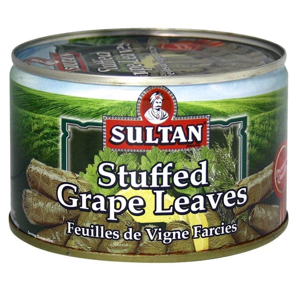 Sultan Vegetarian Stuffed Grape Leaves – Halal Mediterranean-Style Dolmas – Hand-Rolled, Pre-Cooked Canned Food – Rice & Herb Filling – Ready to Eat Hot or Cold – Perfect for Mezze,14 oz