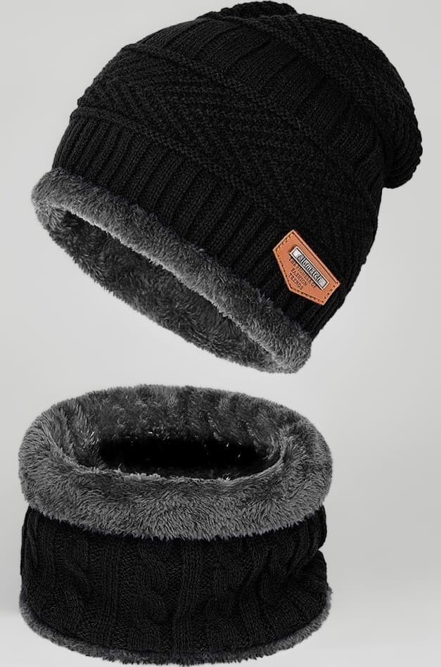 Beanie Hat Scarf Set Winter Warm Knit Hat Thick Skull Cap for Men and Women (01 Black, Beanie Hat)