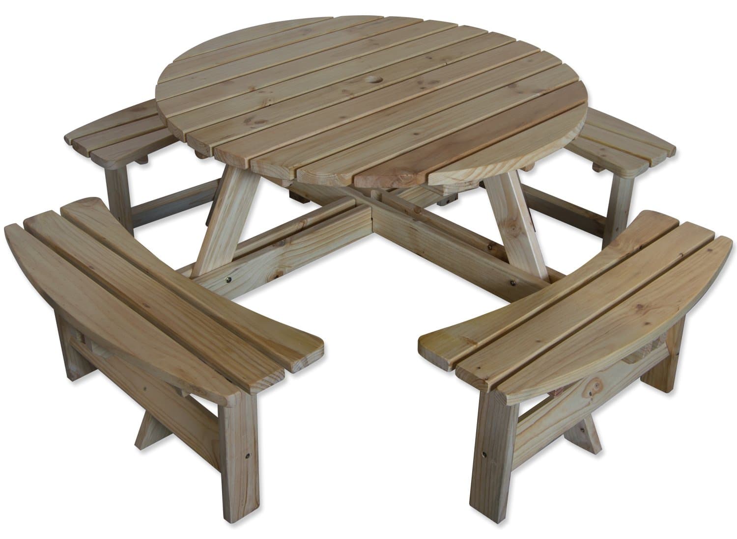 Maribelle 8 Seater Natural Pine Round Wooden Bench/Picnic Table - For Garden, Pub, Patio