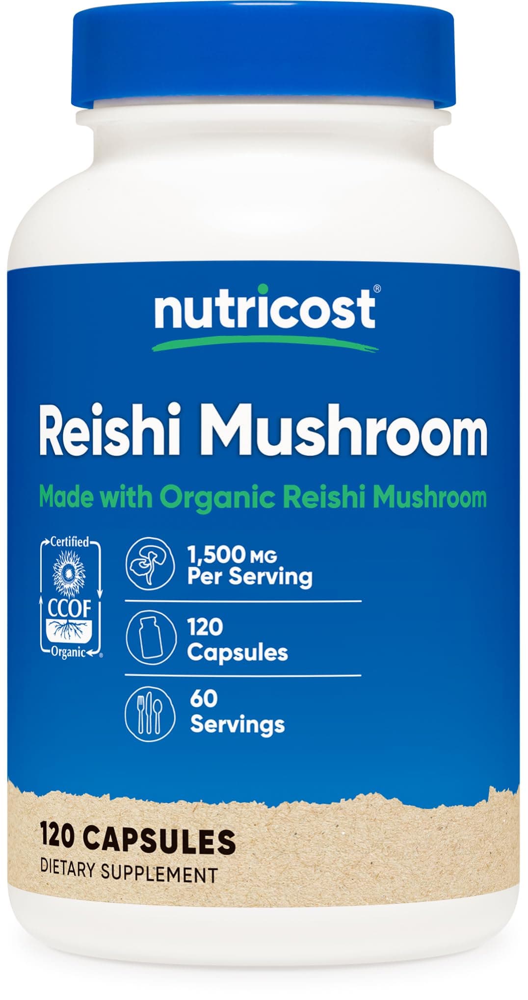 Reishi Mushroom Capsules 1500mg, 60 Servings - CCOF Certified Made with Organic Reishi Mushroom, Vegetarian, Gluten Free, 750mg Per Capsule, 120 Capsules