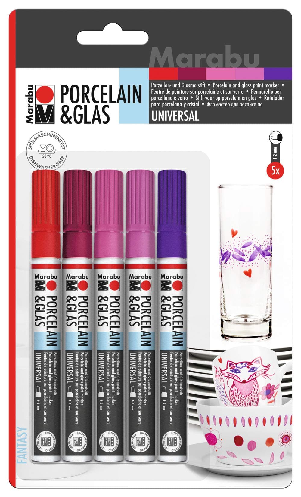 012300082,聽Porcelain and Glass Painter Fantasy 5 Pack,聽universal tip 1-2聽mm, Assorted.