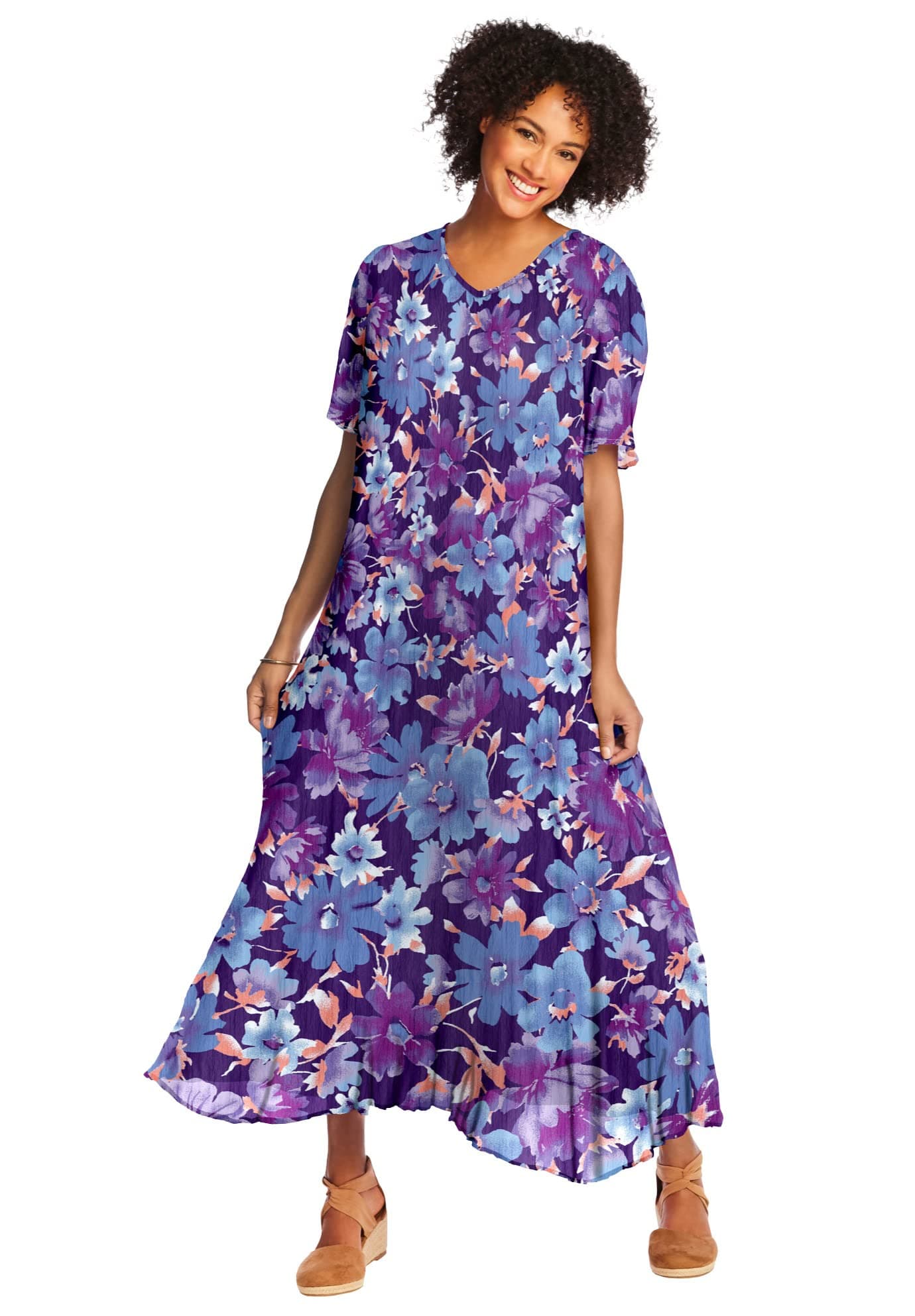 Woman Within Women's Plus Size Short-Sleeve Crinkle Dress