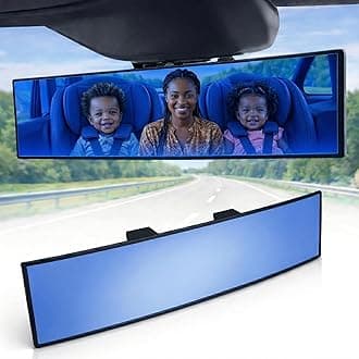 9.4" ICBEAMER Clip On Rear View Mirror | Flat Blue Tint, Panoramic Wide Angle HD Glass, Anti Glare, Universal Fit for Car, SUV, Truck | Eliminates Blind Spots (1 Pack)