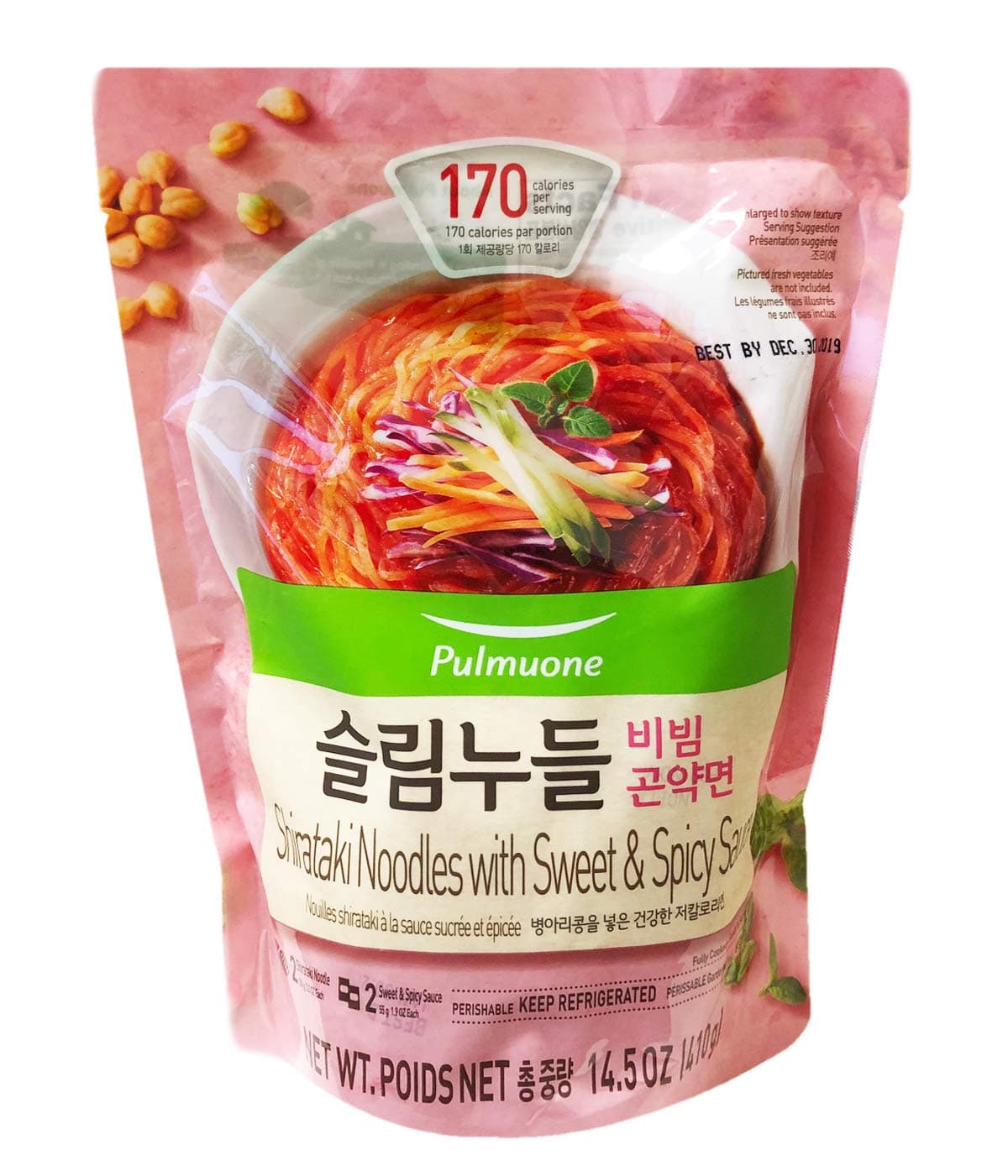 Pulmuone Shirataki Low Calories Chickpea Cold Noodle 곤약면 2 Serving Size, 1 Pack (Sweet & Spicy Sauce)