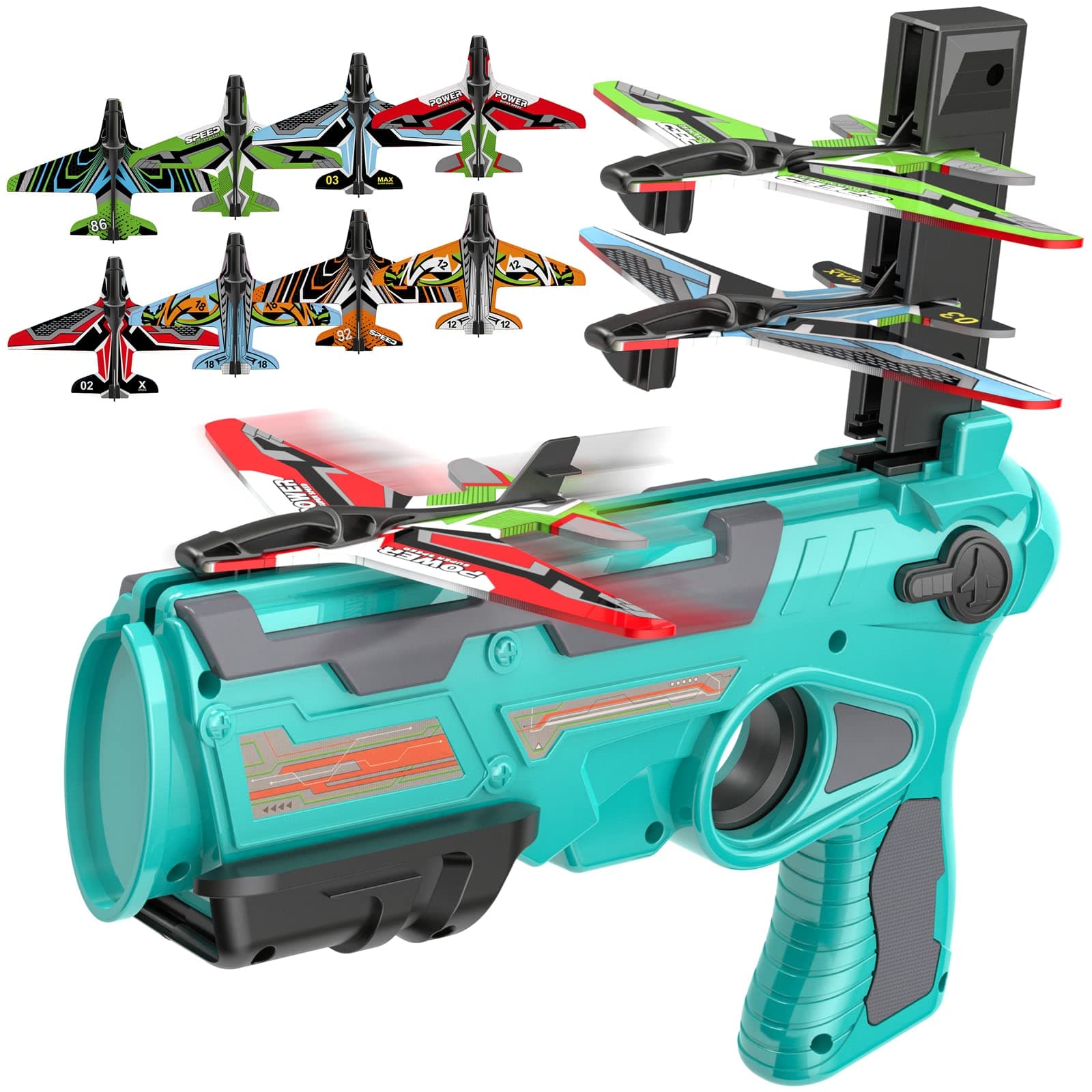 Airplane Toys for 4 5 6 Years Old Boys, Outdoor Toys for Kids Ages 4-8, Catapult Airplane with 8 pcs Glider Plane,Boys Toys Age 6-8 with One-Click Ejection Airplane Game, Gifts for 4-8 Years old Boys