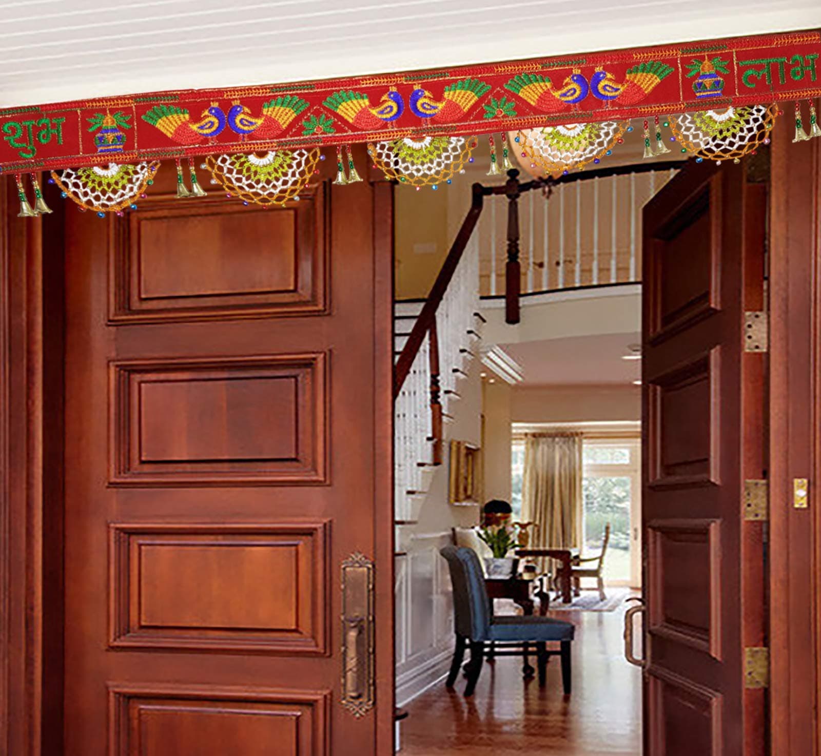 Ascension ® 1 Peacock Design Stone Pearl Traditional Subh Labh Art Handmade Door Bandarwal toran for Home Door Home Décor Hangings Decoration