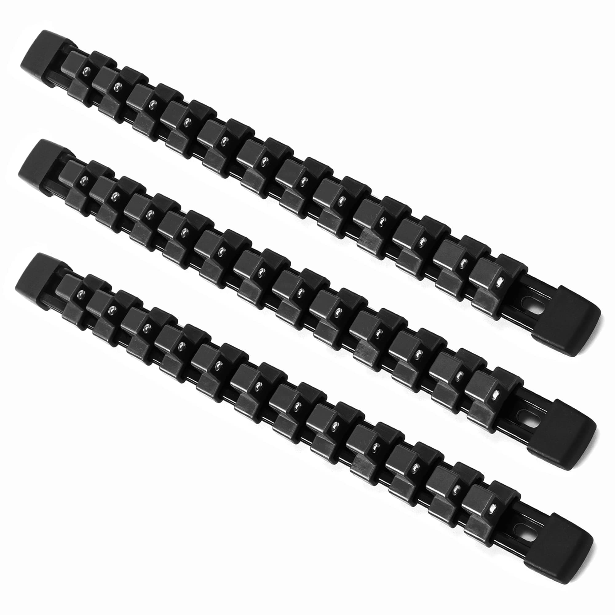 ALOANES 3 PC ABS Socket Organizer, 1/4 inch, Drive Socket Rail Holders, Heavy Duty Socket Racks, Black Rails with Black Clips