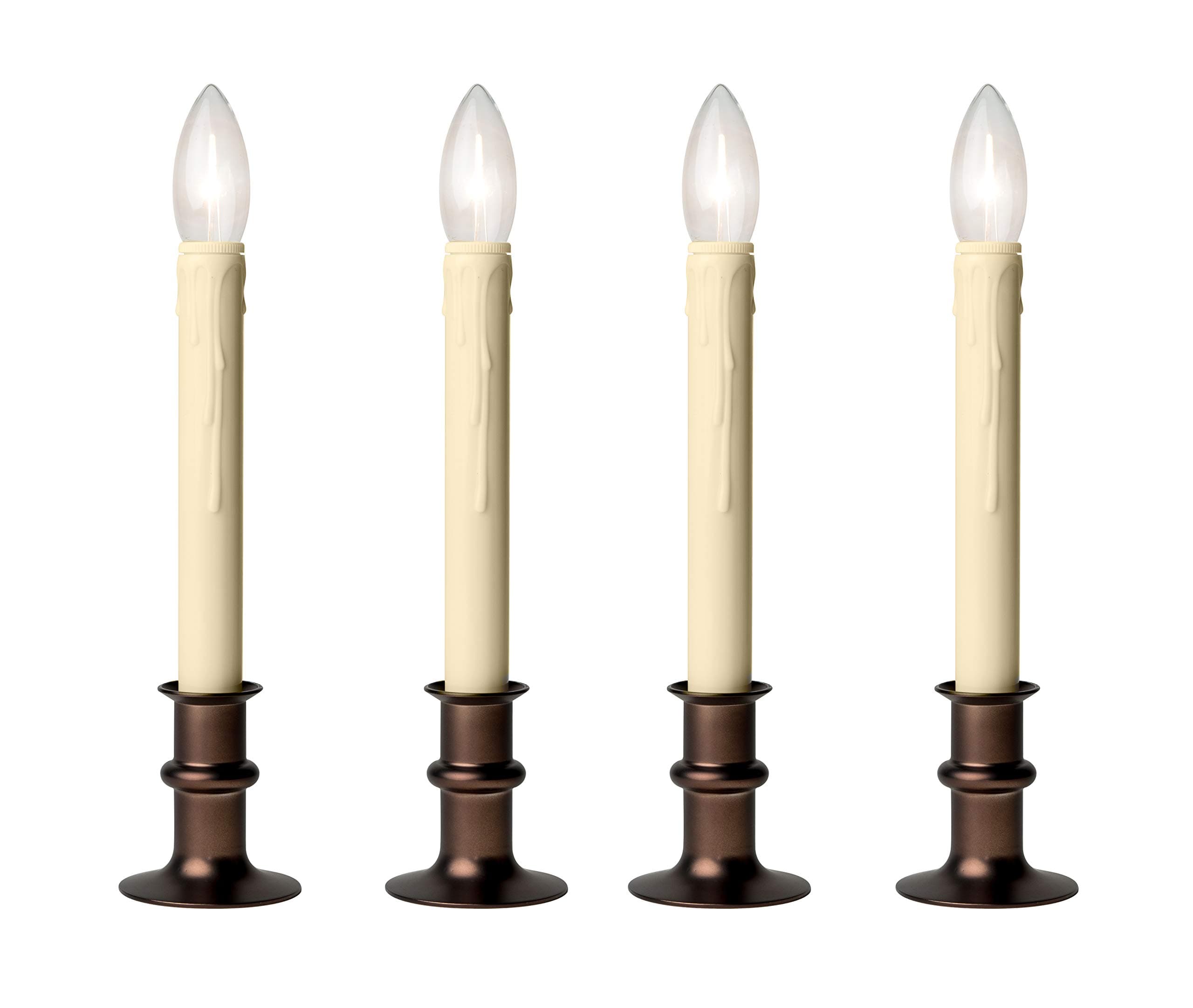 Set of Four Adjustable Height Battery Operated LED Window Candles with Daily Timer Ivory Candle Stick. (Antique Bronze)