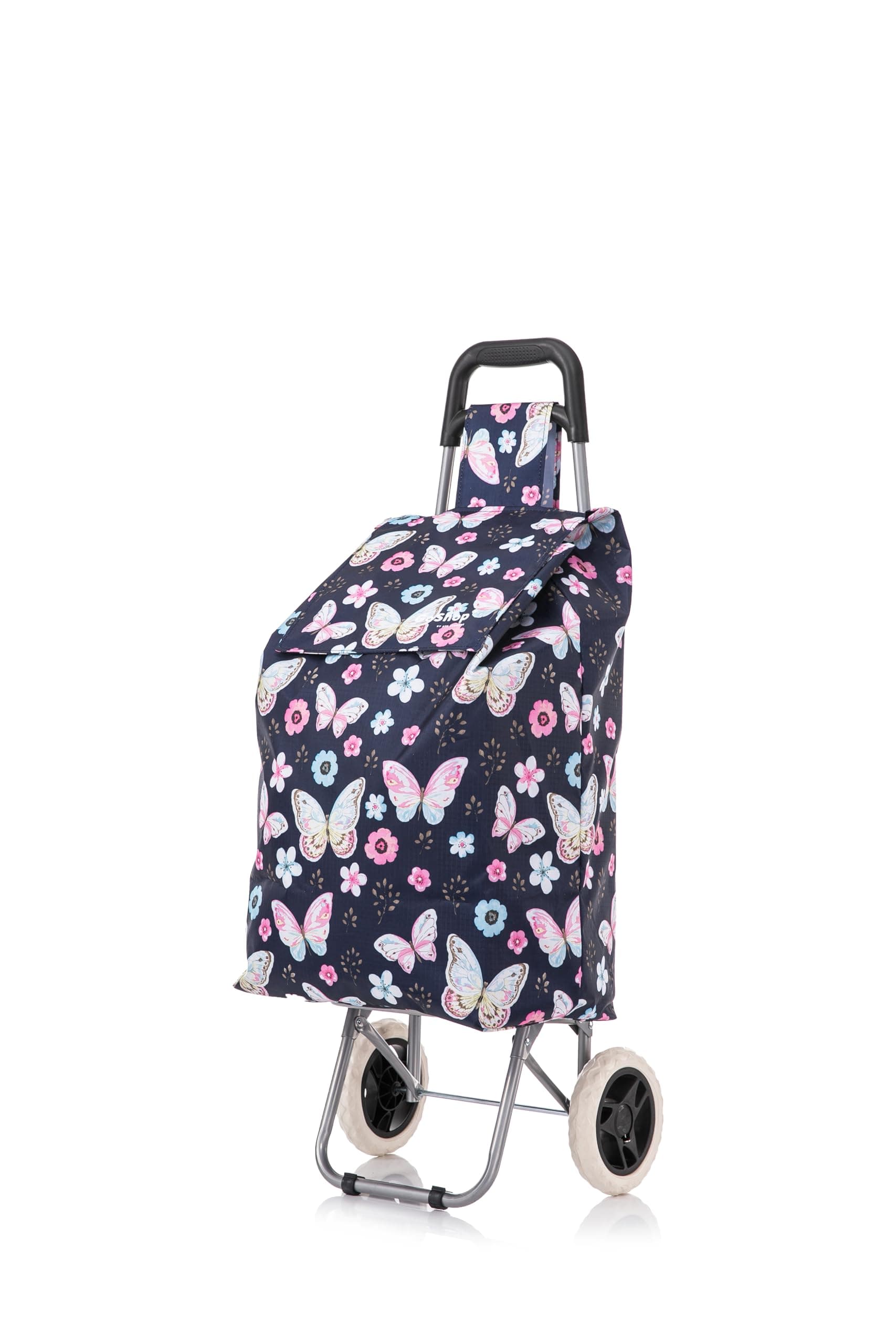 Premium 59Ltr Foldable Trolley on Wheels, Hard Wearing & Lightweight Trendy Collapsible Push/Pull Cart for Easy Storage with 1 Year Guarantee (Butterflies)